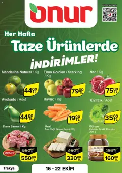 Onur Market Taze Ürünlerde İndirimler - Trakya 16.10.2025 - Broşürünün önizlemesi