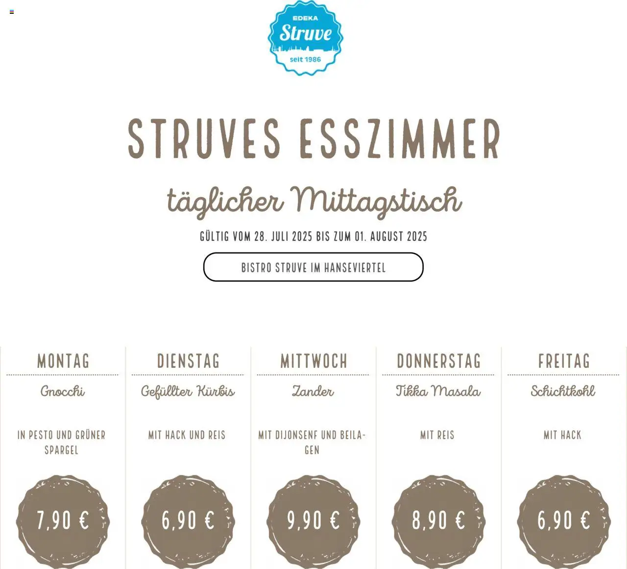 Edeka Struve Mittagstisch (vom 28.07.2025 - 01.08.2025) - Gnocchi, Kürbis, Spargel, Reis