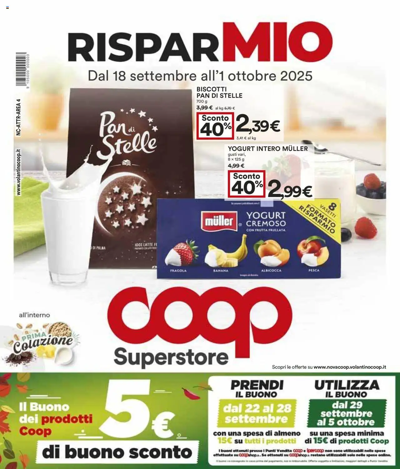 Volantino COOP valido da 18/09/2025 numero di pagina 1 - Biscotti, Latte, Frutta, Pesca, Yogurt, Yogurt cremoso