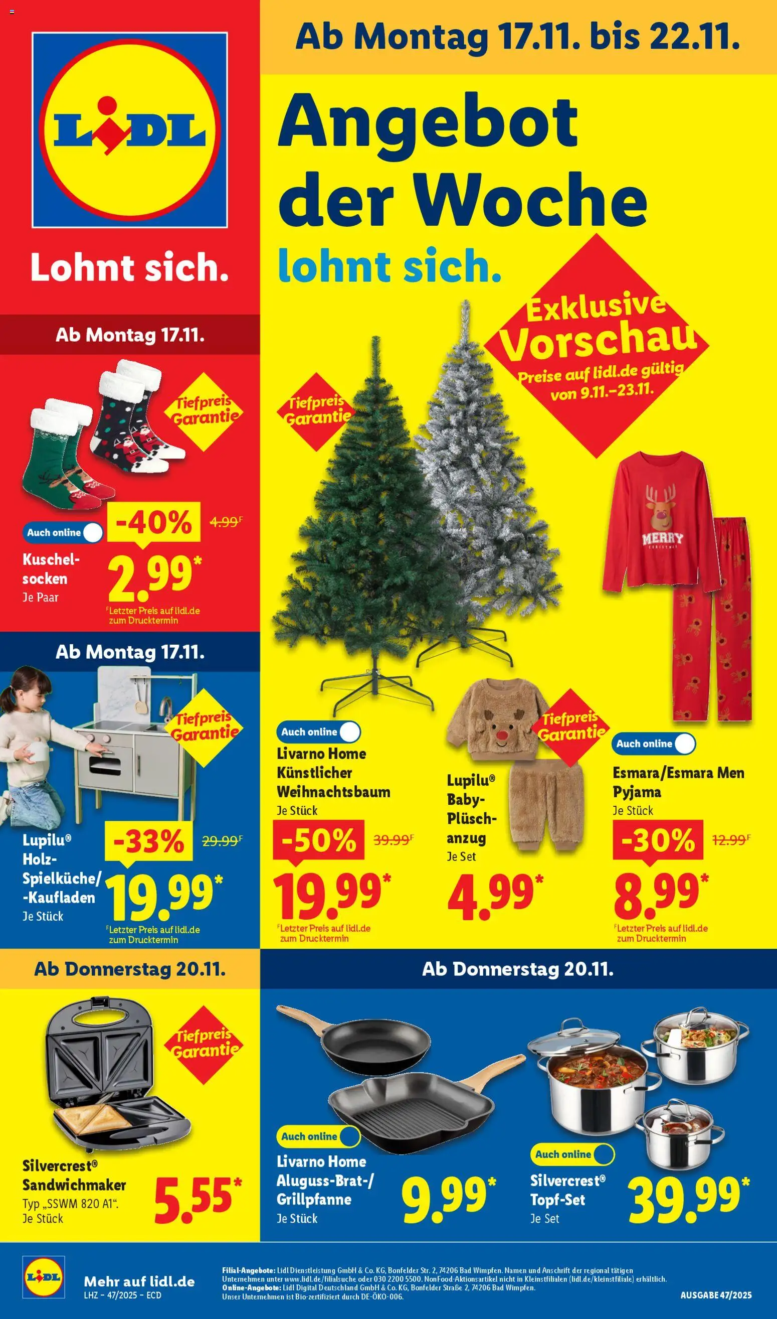 Vorschau von dem Prospekt des Geschäftes Lidl, gültig ab dem 17.11.2025 - Bad, Pyjama, Sandwichmaker, Anzug, Socken