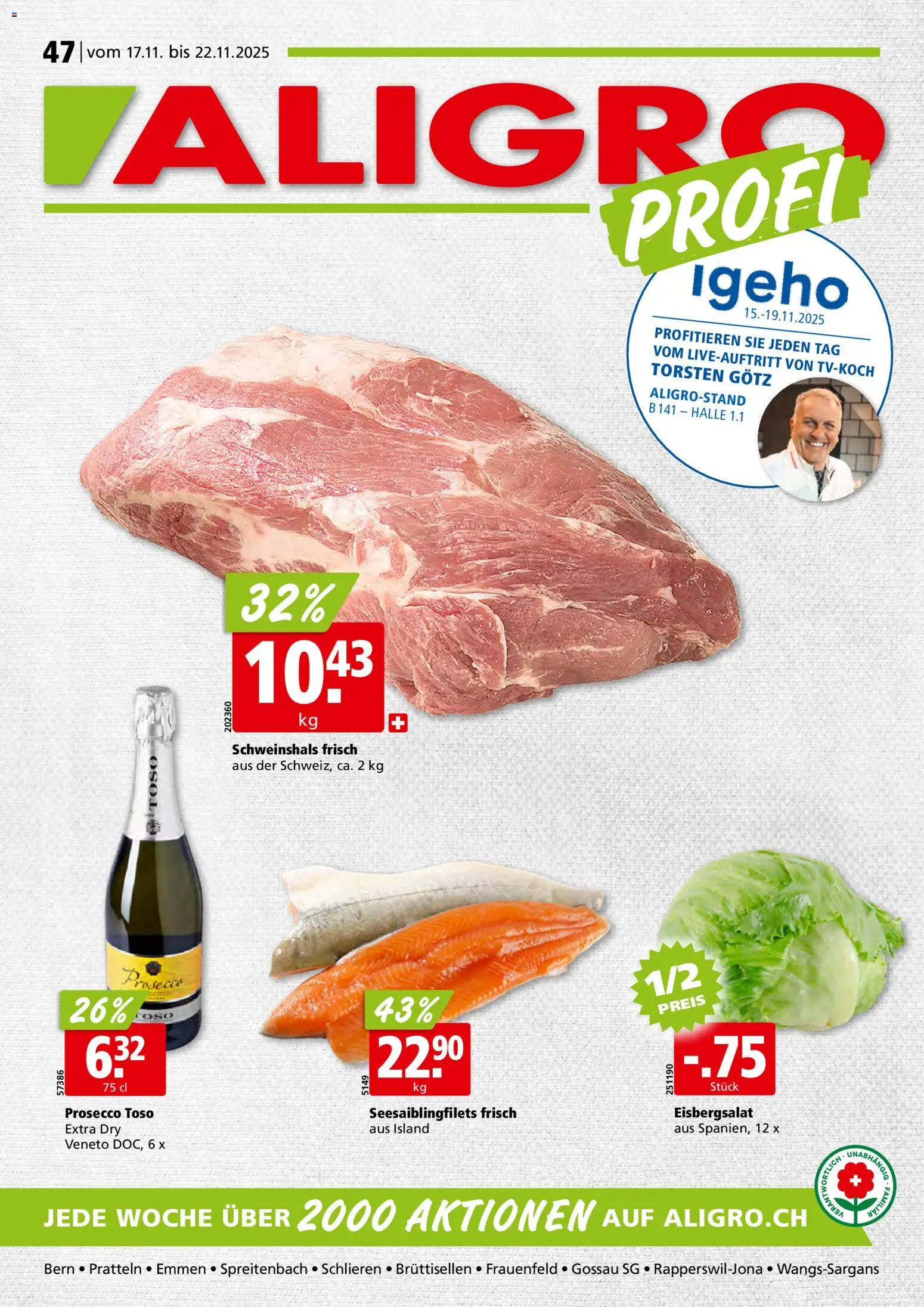 Vorschau des Merkblatts Aktionen Schlieren, Gossau SG, Frauenfeld, Rapperswil-Jona, Sargans, Bern, Brüttisellen, Pratteln, Emmen, Spreitenbach vom Shop Aligro gültig von 17.11.2025 bis 22.11.2025