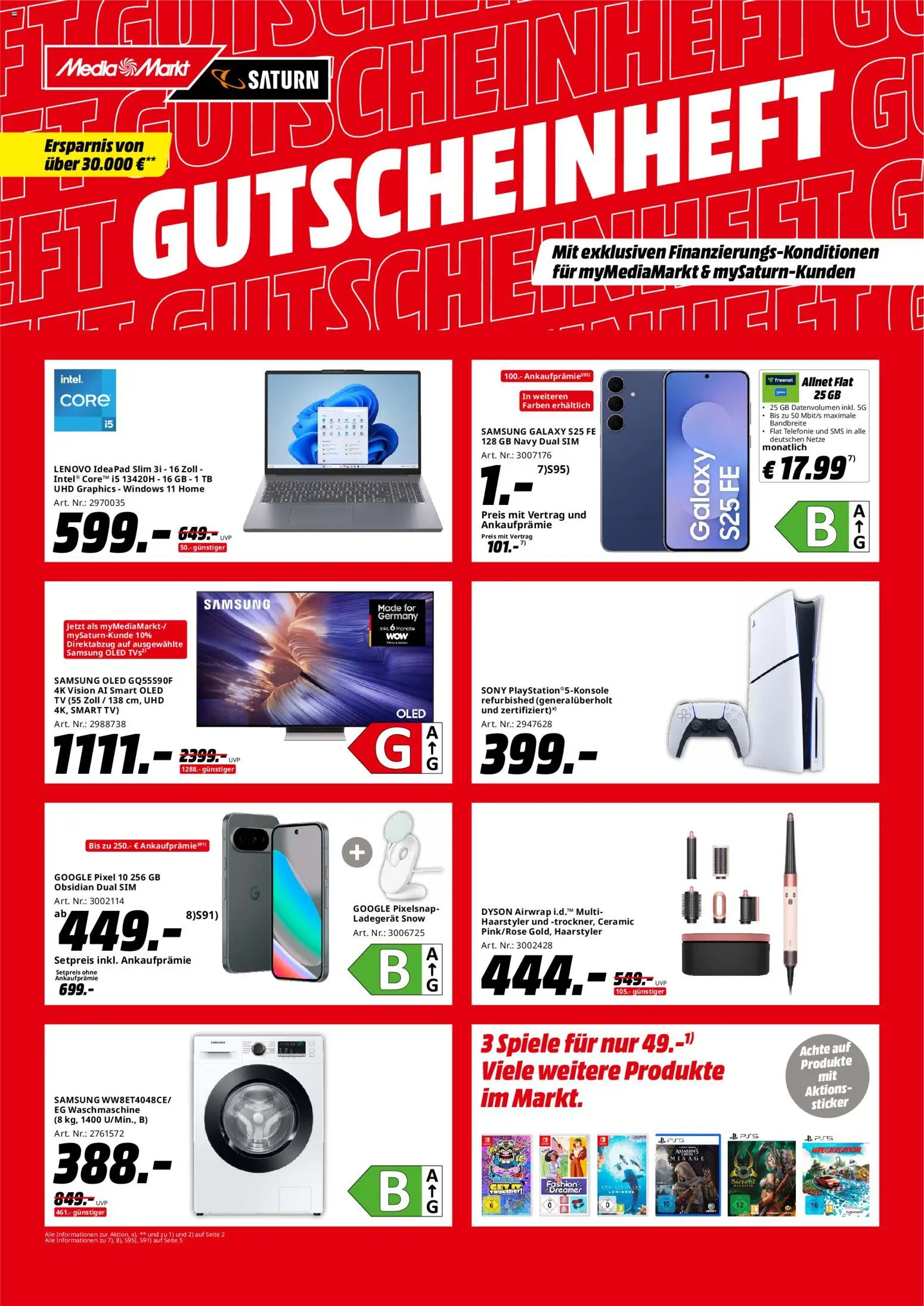 Vorschau von dem Prospekt des Geschäftes Media Markt, gültig ab dem 01.01.2026 - Samsung, Dyson, Waschmaschine, TV, Lenovo, Sony, Smart TV, Ladegerät