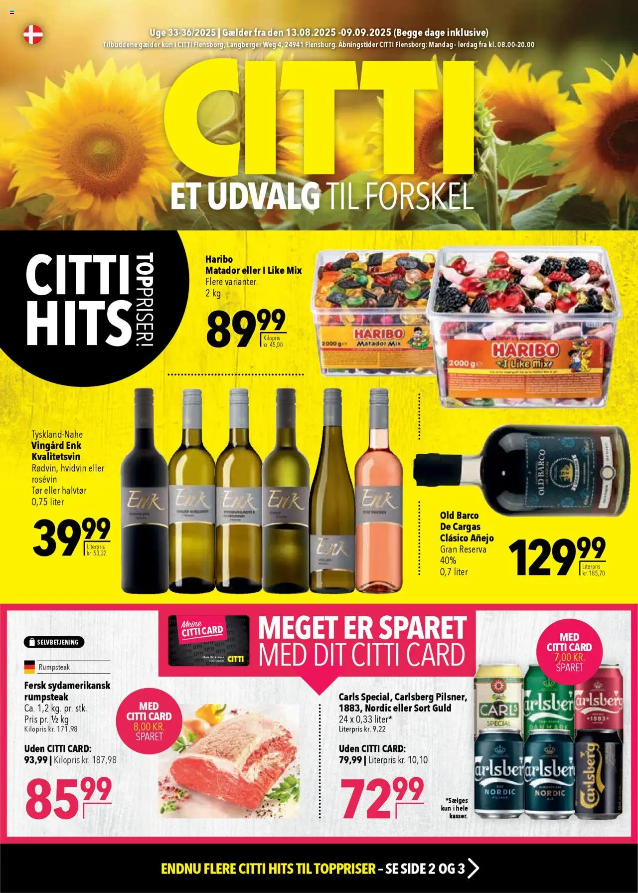 CITTI Markt Dänemark-Werbung (vom 13.08.2025 - 09.09.2025) - Haribo, Rumpsteak, Carlsberg