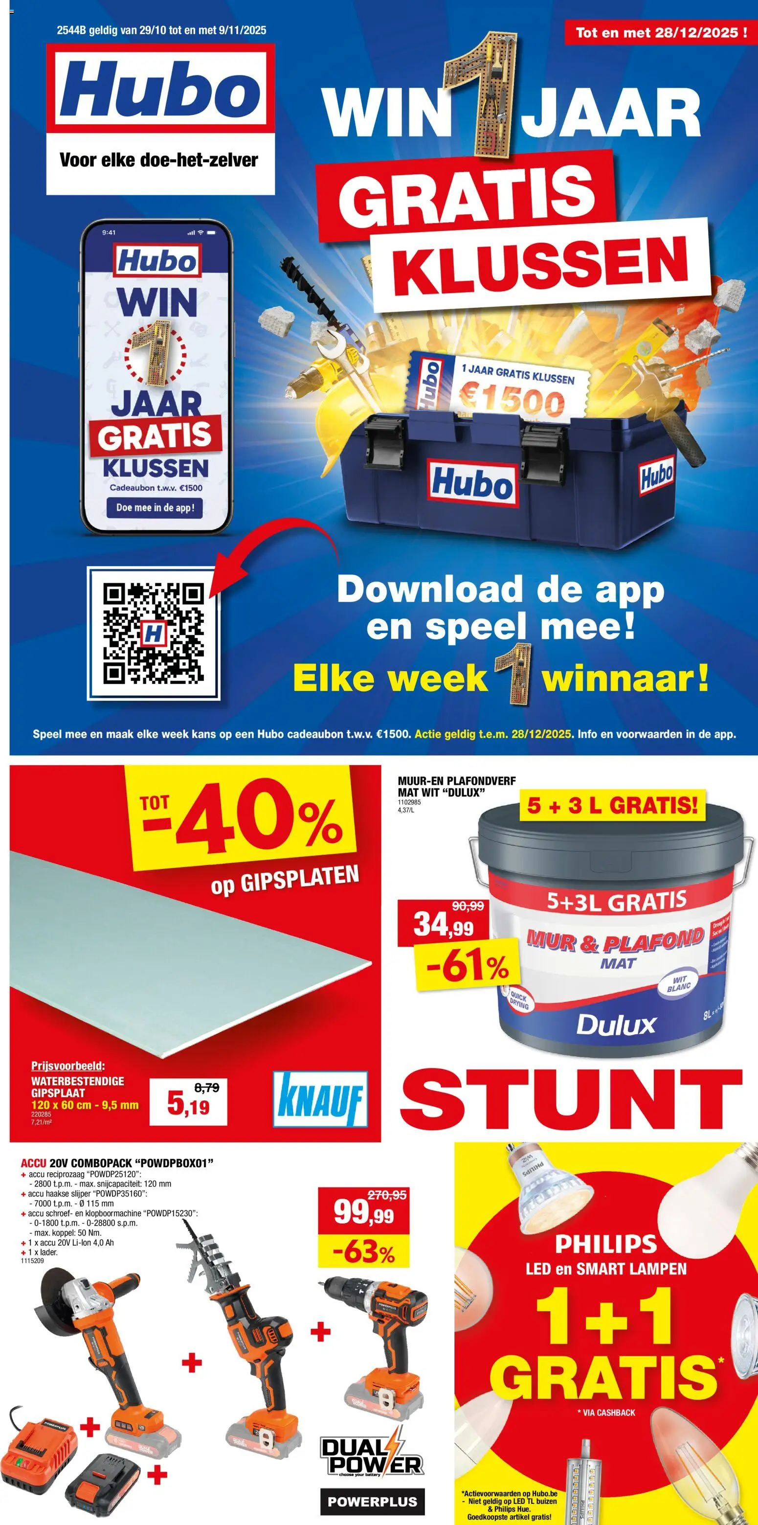 Voorbeeld van Folder van winkel Hubo geldig vanaf 29/12/2024 - Cadeaubon, Klopboormachine, Slijper