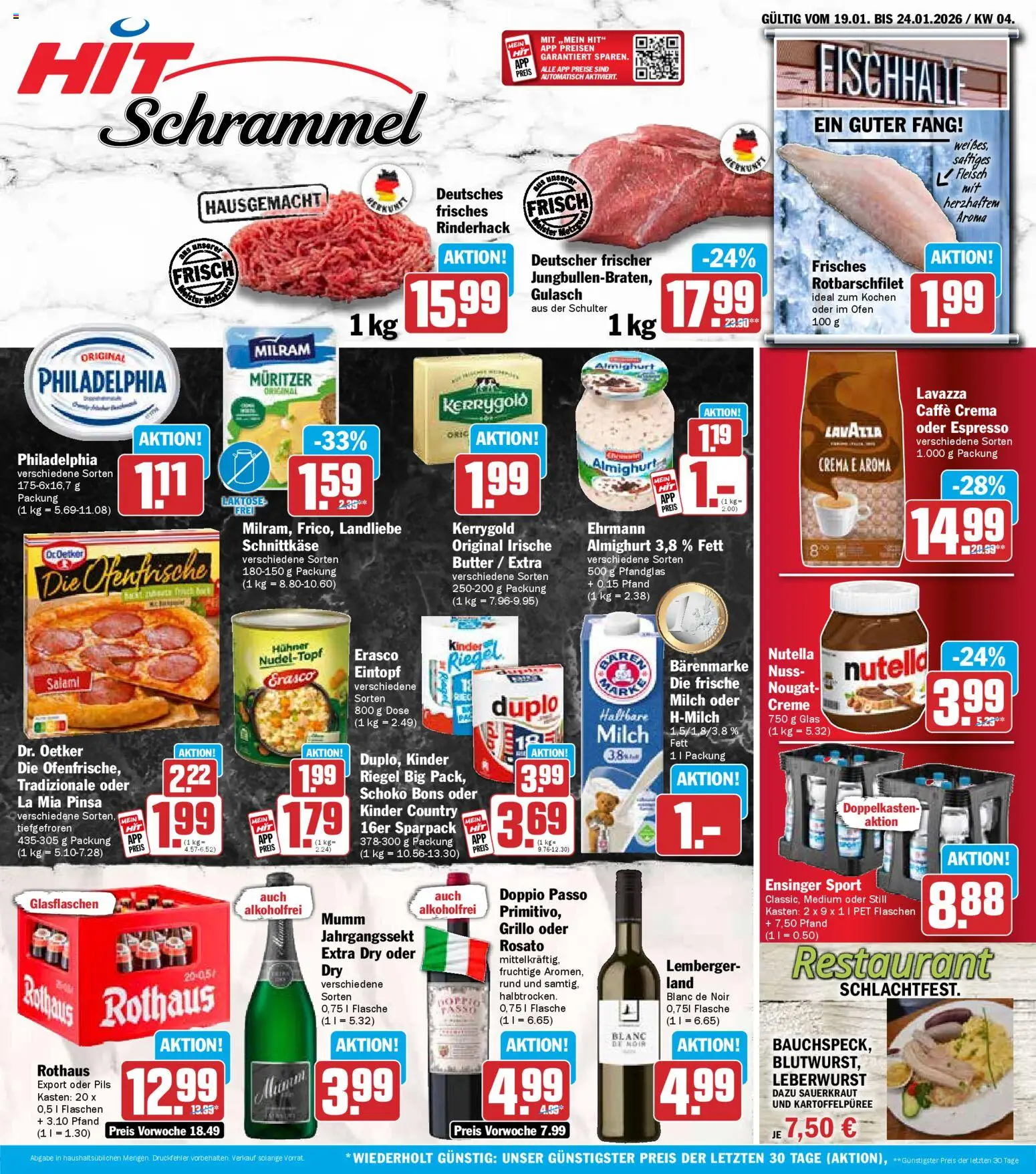 Vorschau von dem Prospekt des Geschäftes HIT, gültig ab dem 19.01.2026 - Butter, Gulasch, Milch, Ofen, Lavazza, Salami, Milram, Erasco
