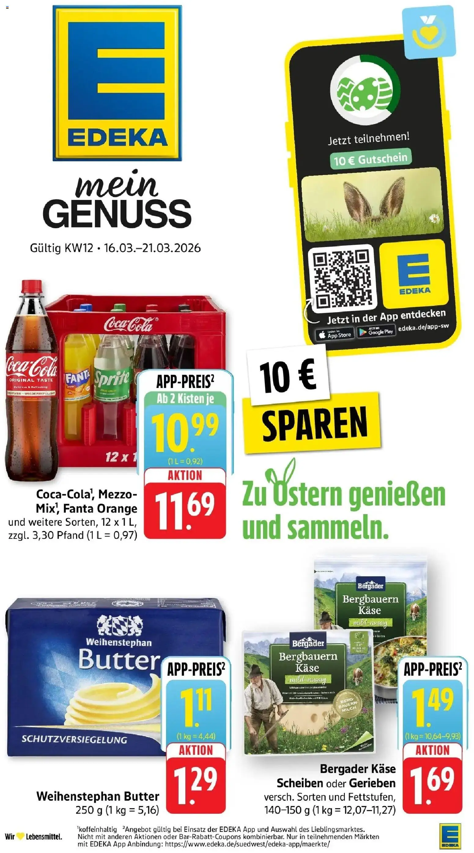 Vorschau von dem Prospekt des Geschäftes Edeka, gültig ab dem 16.03.2026 - Butter, Käse, Coca cola, Cola, Milch, Fanta, Sprite, Weihenstephan butter