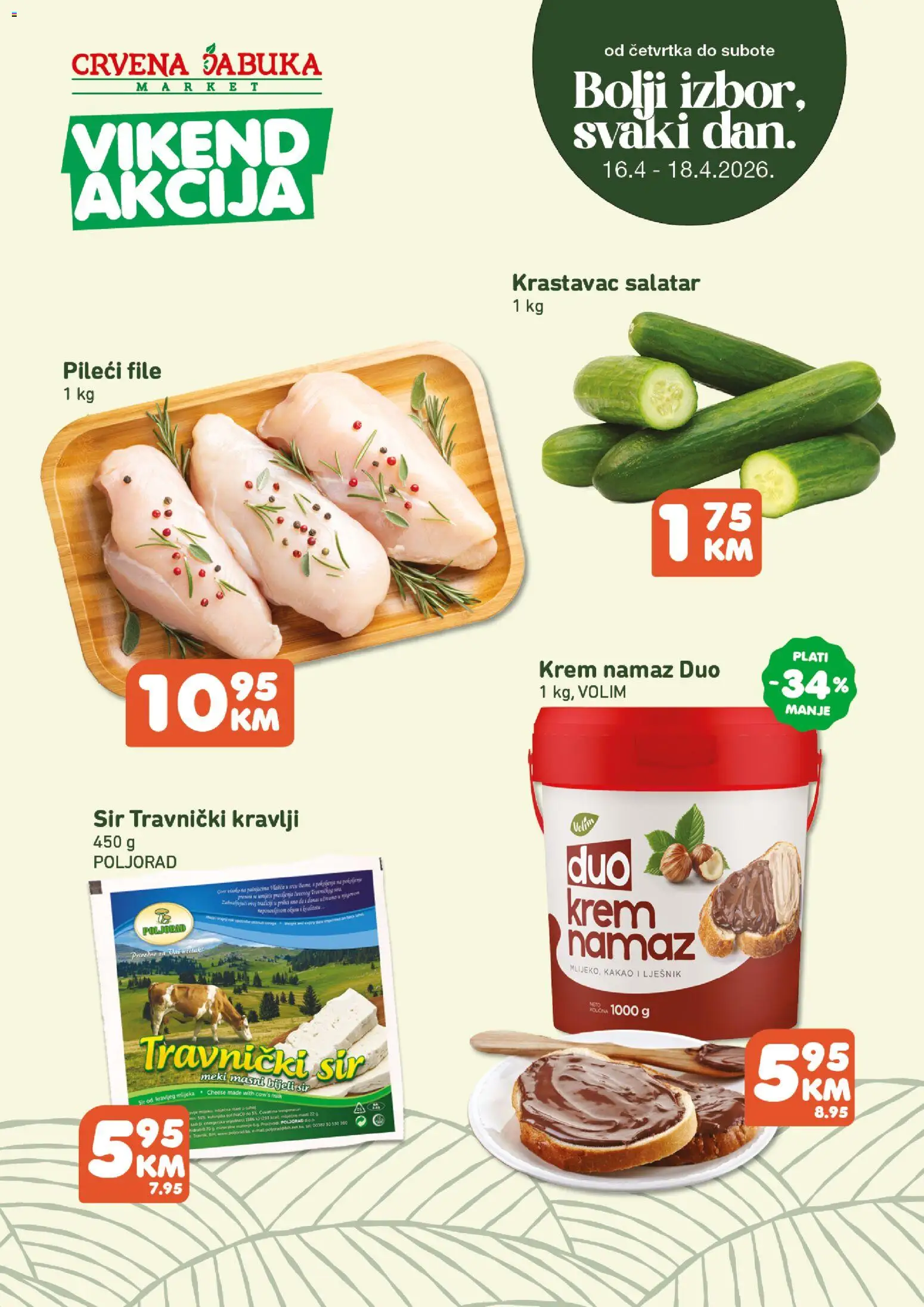 Pregled letka Crvena jabuka vikend akcija trgovine Crvena jabuka vrijedi od 16.04.2026