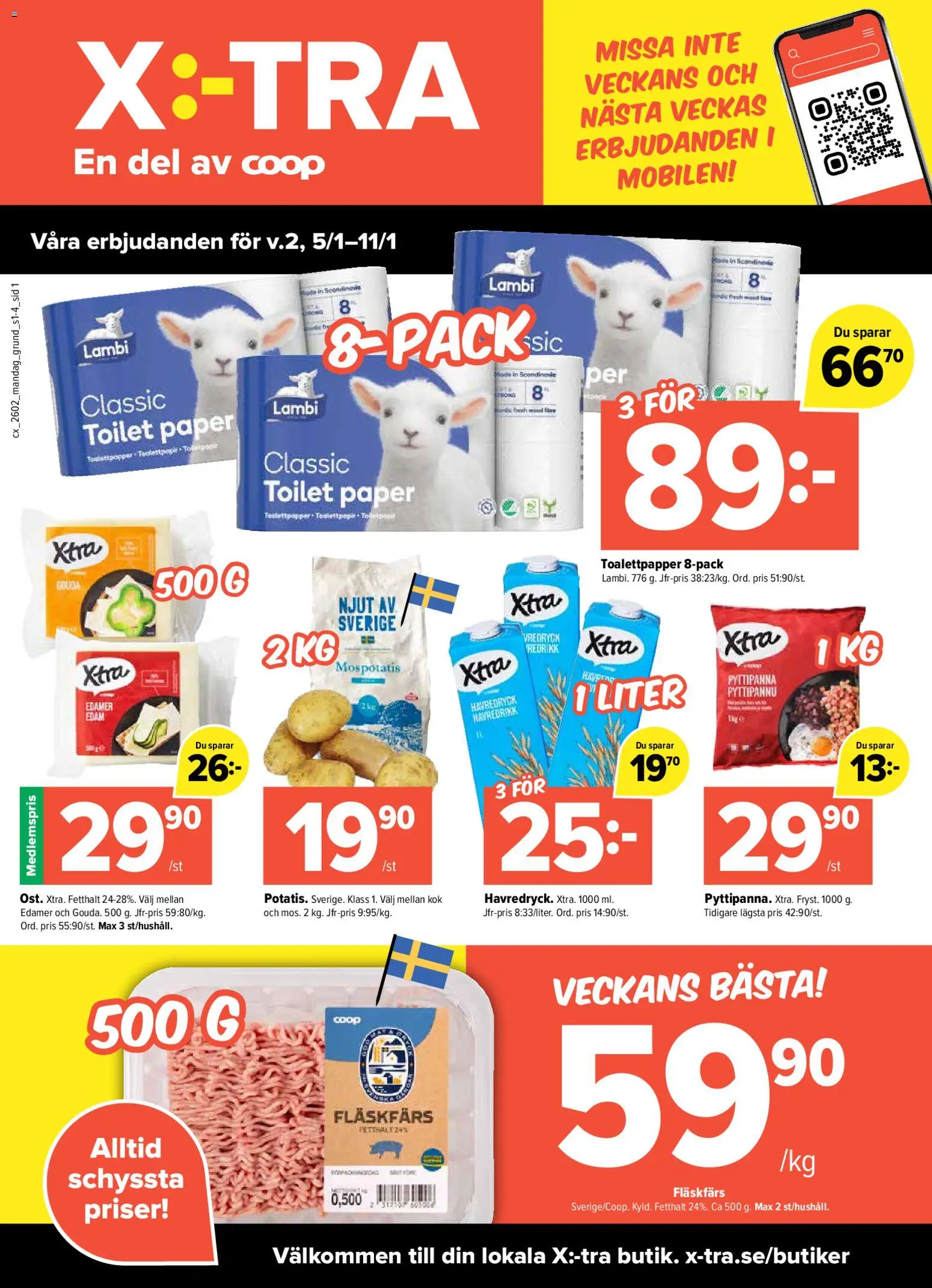 Förhandsgranska reklamblad Aktuella reklamblad Coop X:-TRA från butik Coop X:-TRA gäller från 05/01/2026