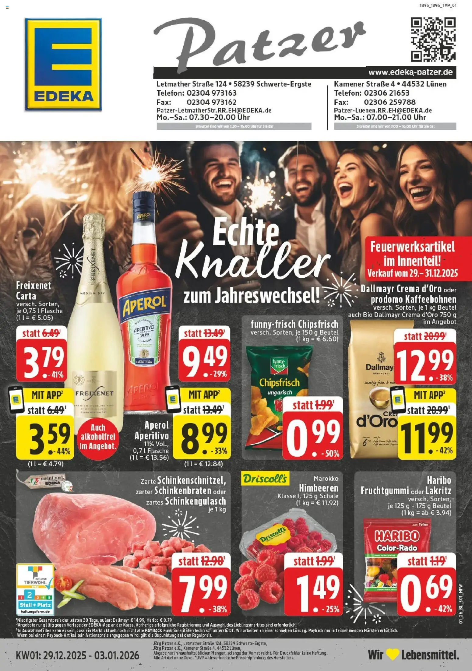 Vorschau von dem Prospekt des Geschäftes Edeka, gültig ab dem 28.12.2025 - Chips, Uhr, Telefon, Himbeeren, Tür, Dallmayr, Funny frisch, Freixenet