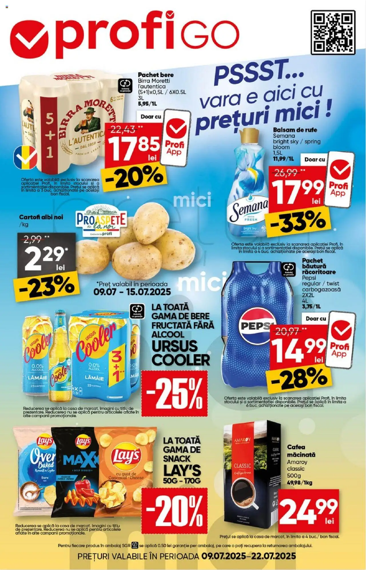 Catalog Profi nou 09.07.2025 - Oferte "Revista Go" - Pagină 1 - Cafea, Mici, Pepsi, Balsam de rufe, Ursus, Cartofi, Semana, Cafea macinata