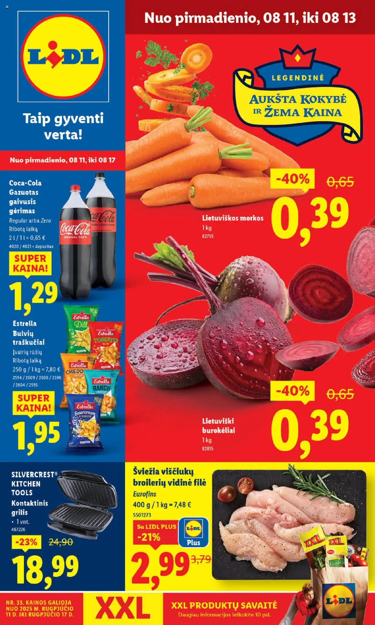 LIDL leidinys galioja nuo 2025.08.11 – puslapio numeris 1 - Grilis, Traškučiai, Morkos