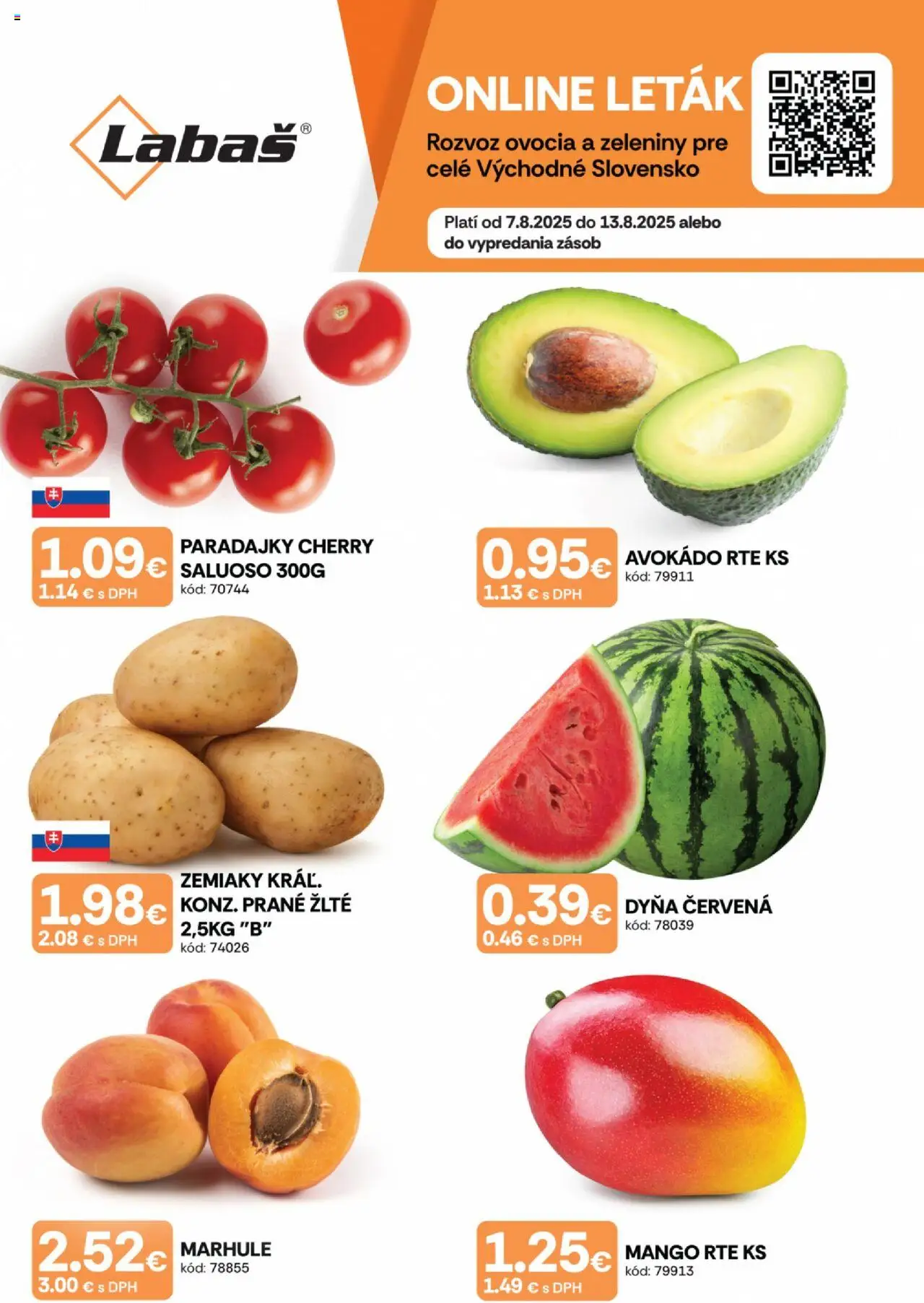Labaš Ovocie a zelenina (07.08. - 13.08.2025) - Akčná ponuka - Mango, Avokádo, Paradajky, Zemiaky, Marhule