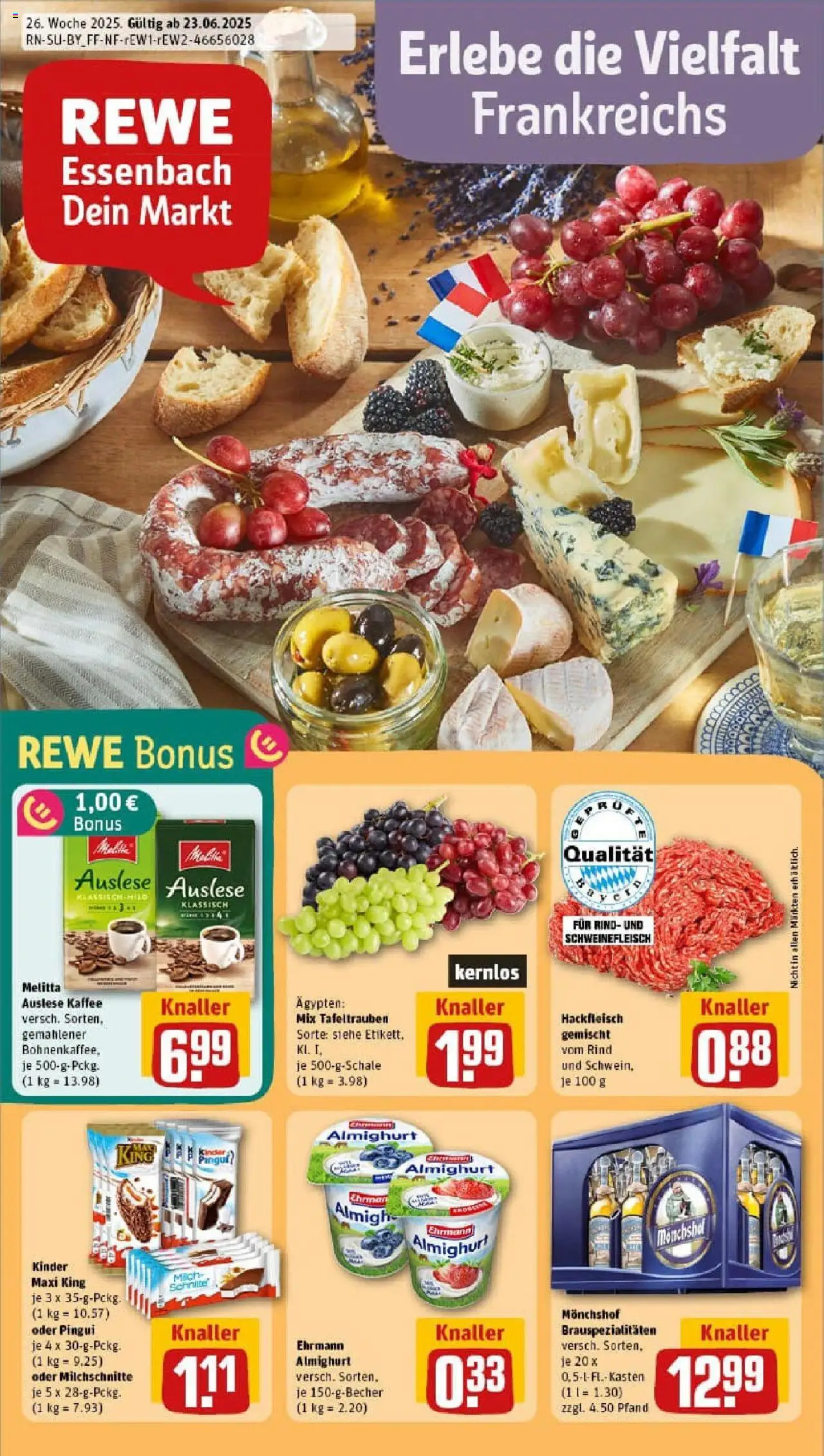 REWE Prospekt ab 22.06.2025 nächste Woche - Prospekt Essenbach - Kaffee, Hackfleisch, Melitta, Schweinefleisch, Monchshof, Ehrmann almighurt