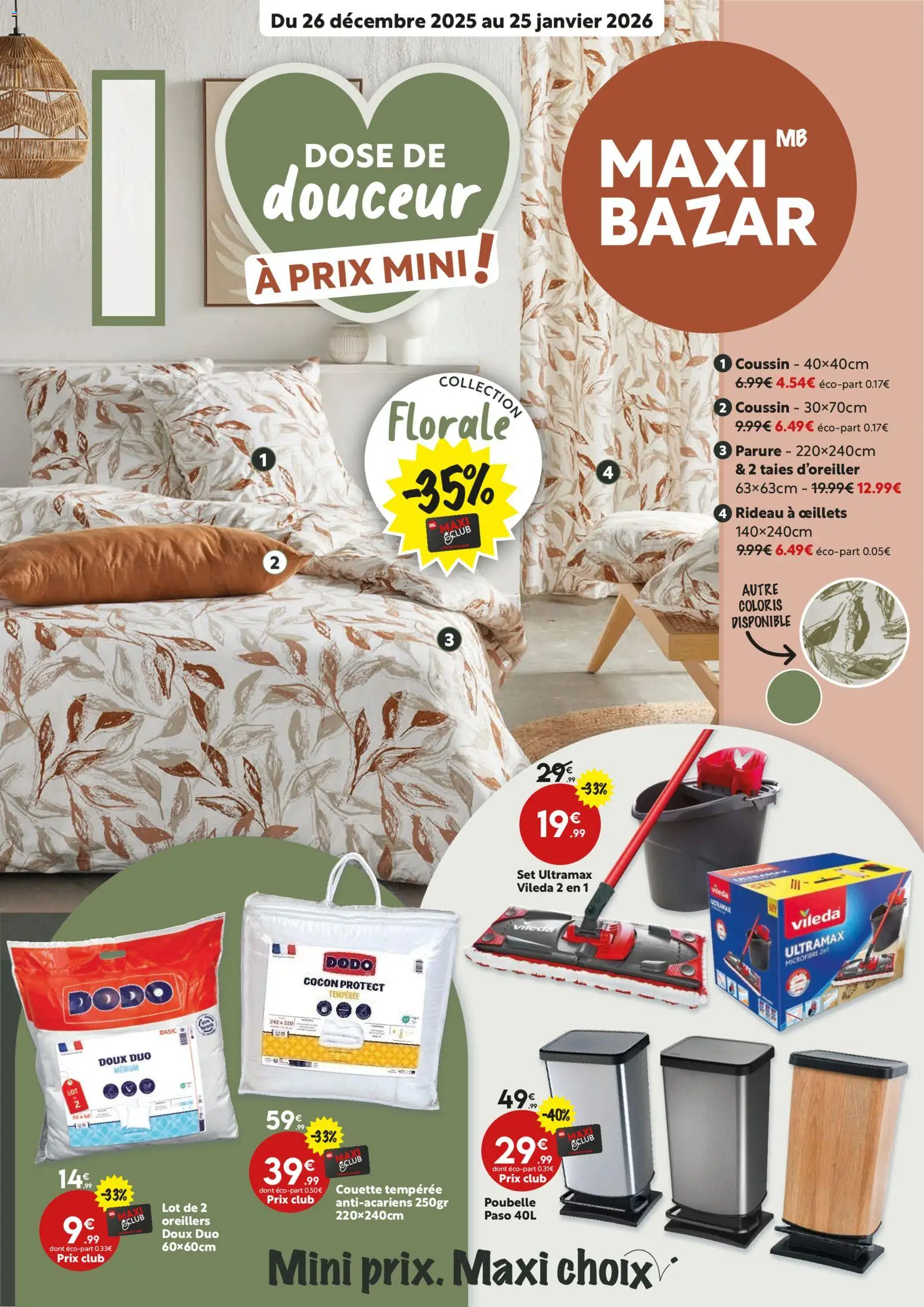 Prévisualisation de Catalogue Maxi Bazar du magasin Maxi Bazar formulaire valide 26/12/2025 - Poubelle, Oreillers, Rideau, Couette, Vileda, Couette temperee