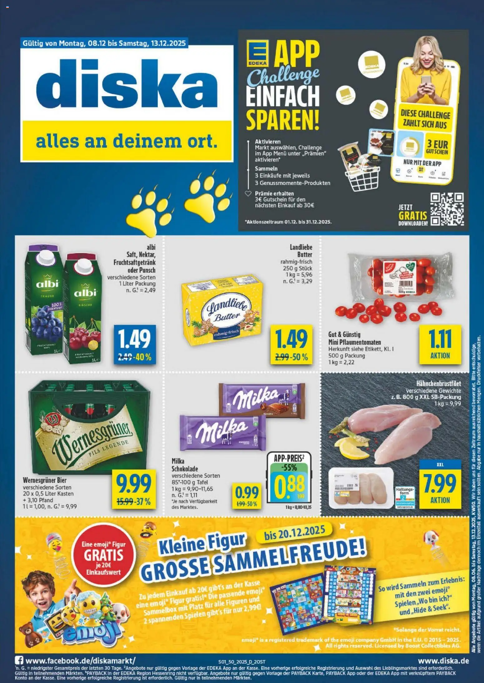 Vorschau von dem Prospekt des Geschäftes Diska, gültig ab dem 08.12.2025 - Butter, Schokolade, Bier, Milka, Pils, Wernesgruner, Landliebe butter