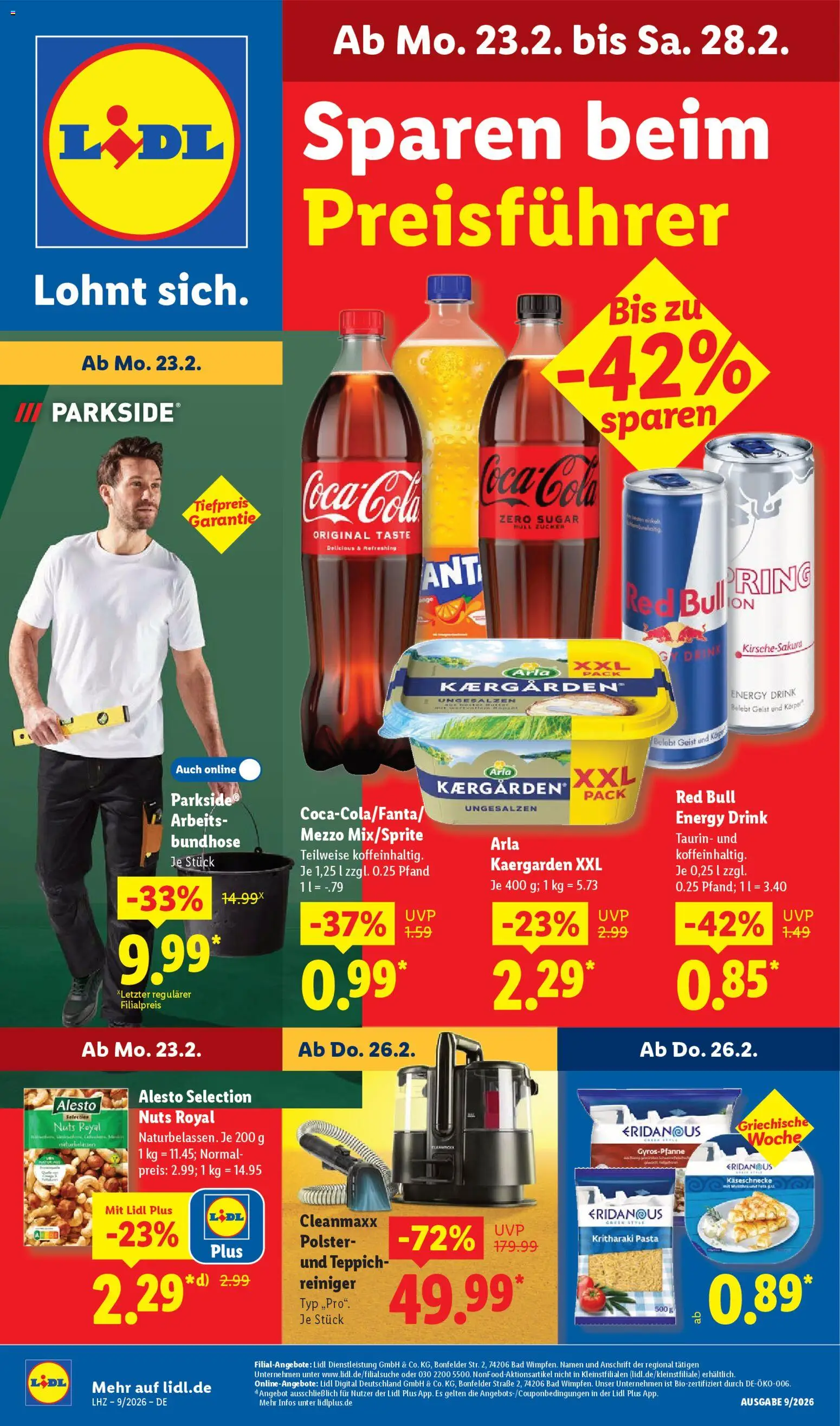Vorschau von dem Prospekt des Geschäftes Lidl, gültig ab dem 23.02.2026 - Red bull, Teppich, Pasta, Bad, Zucker, Energy