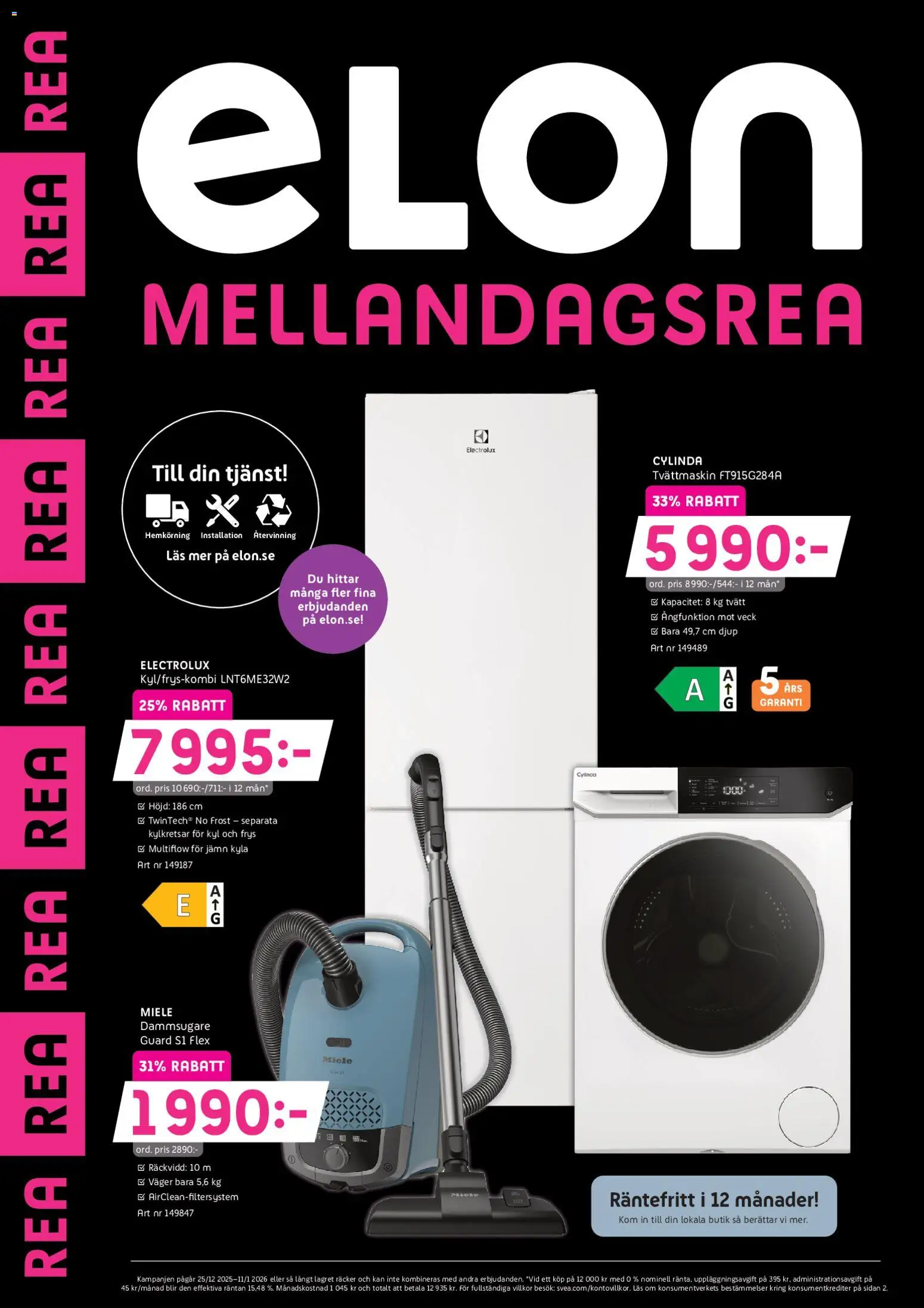 Förhandsgranska reklamblad Aktuella reklamblad Elon från butik Elon gäller från 25/12/2025 - Dammsugare, Tvättmaskin, Frys
