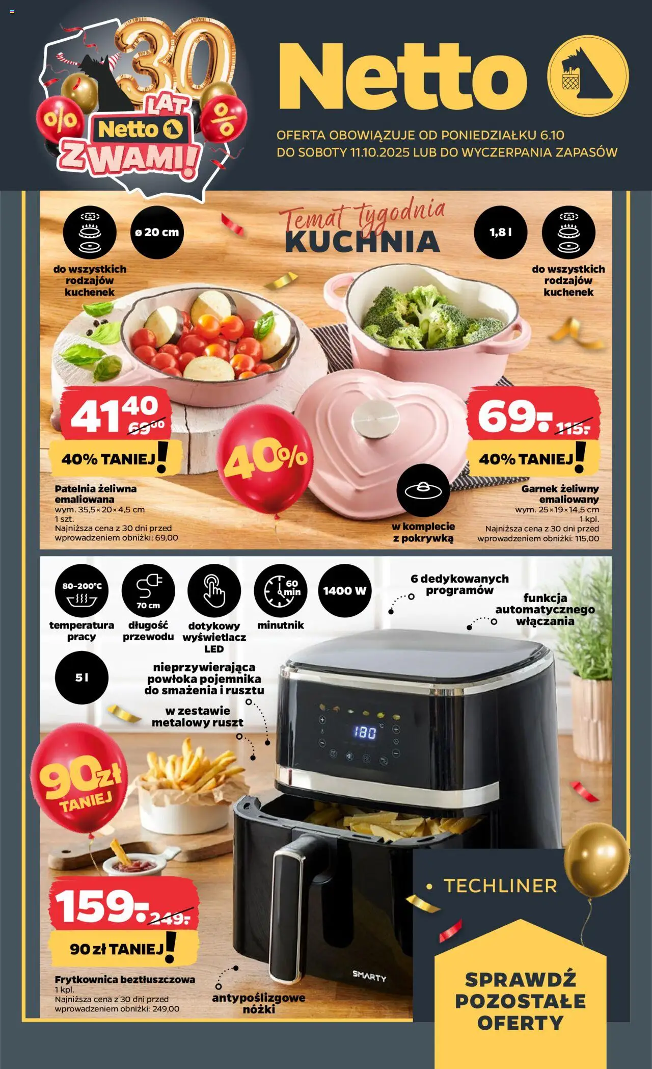 NETTO Gazetka Non Food od 06.10.2025 - Nowa ulotka (PFD) - Numer strony 1 - Frytkownica beztłuszczowa, Patelnia, Frytkownica, Garnek, Garnek żeliwny, Ruszt
