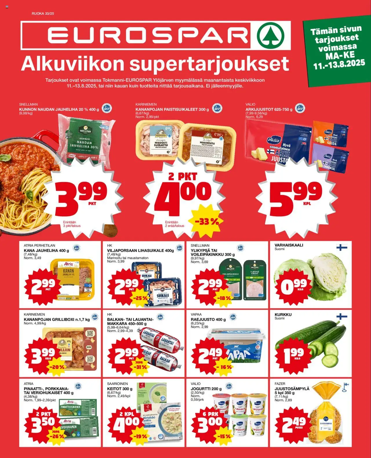Tokmanni-kaupan EUROSPAR Ylöjärvi Ruokasanomat voimassa 11/08/2025 - Sivulla 1