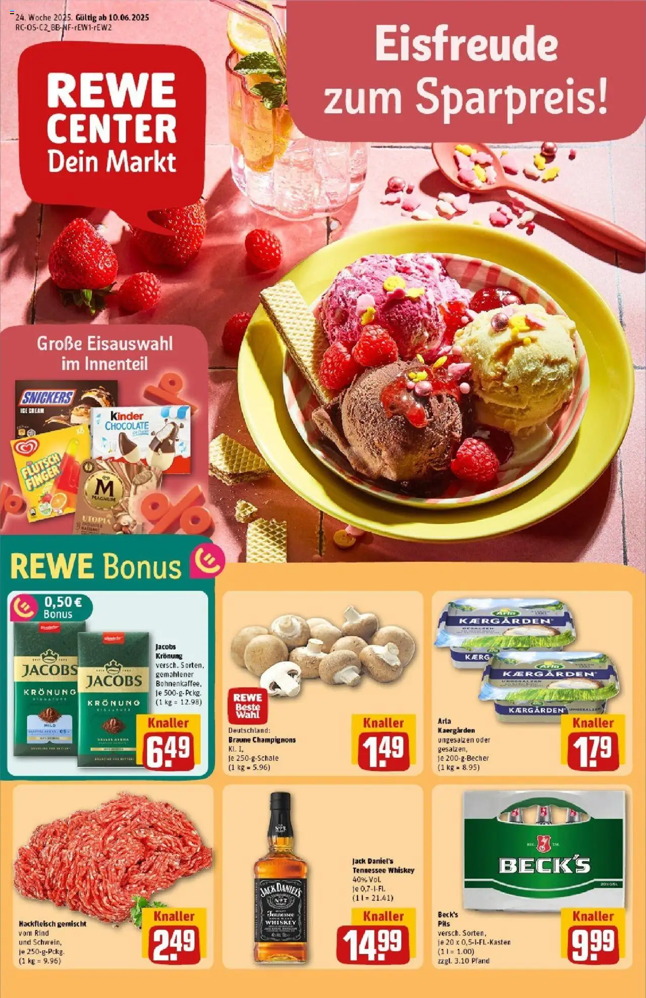 REWE Prospekt ab 08.06.2025 nächste Woche - Prospekt Wernigerode - Butter, Hackfleisch, Champignons, Snickers, Whiskey, Pils, Jack Daniel's