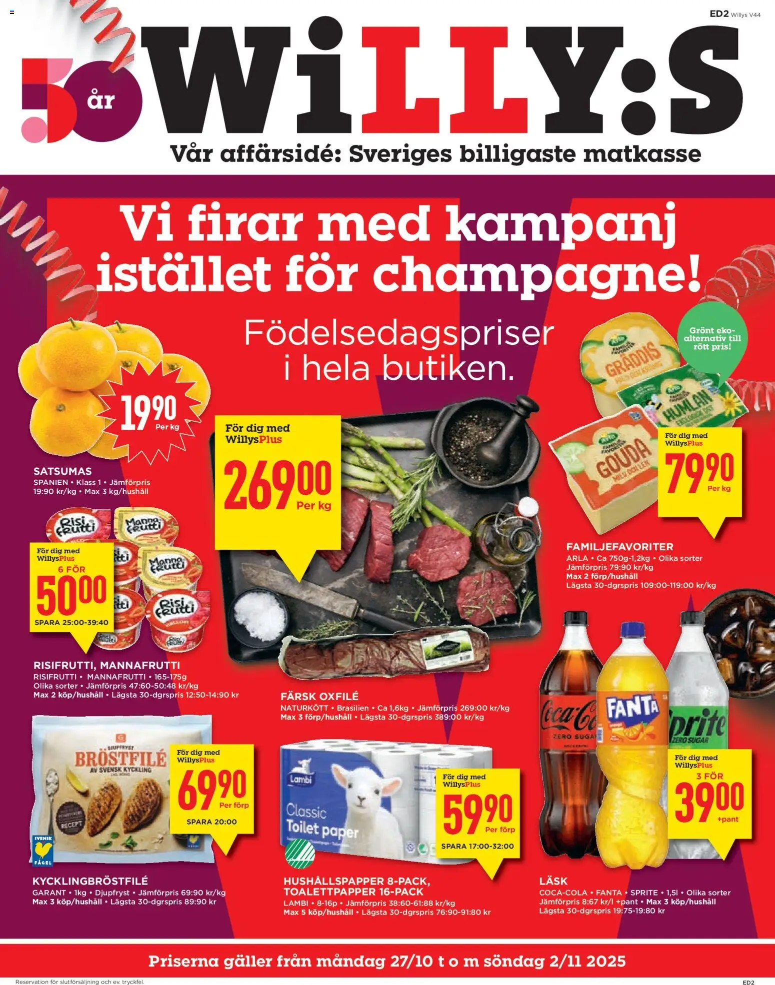 Aktuella reklamblad Willys är giltig 27/10 2025 > Veckans Erbjudanden gäller från 27/10/2025 till 02/11/2025 sidnummer 1