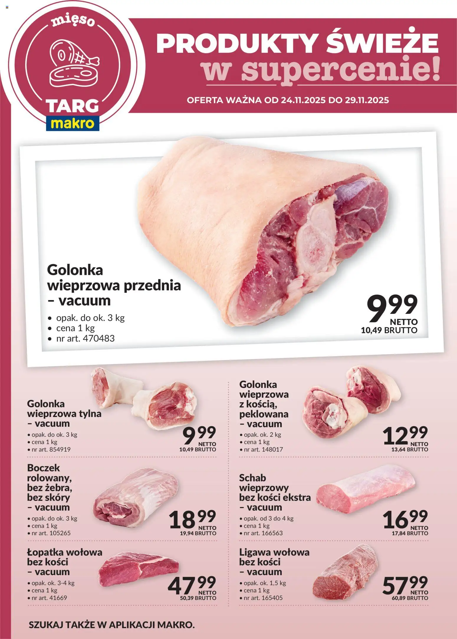 Pogląd gazetki "Produkty świeże w supercenie" ze sklepu Makro ważnej od 24.11.2025 - Mięso, Golonka, Schab, Boczek, Łopatka wołowa, Golonka wieprzowa