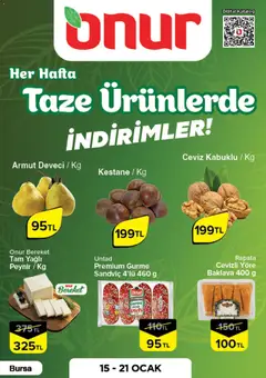 Onur Market Taze Ürünlerde İndirimler - Bursa 15.01.2026 - Broşürünün önizlemesi