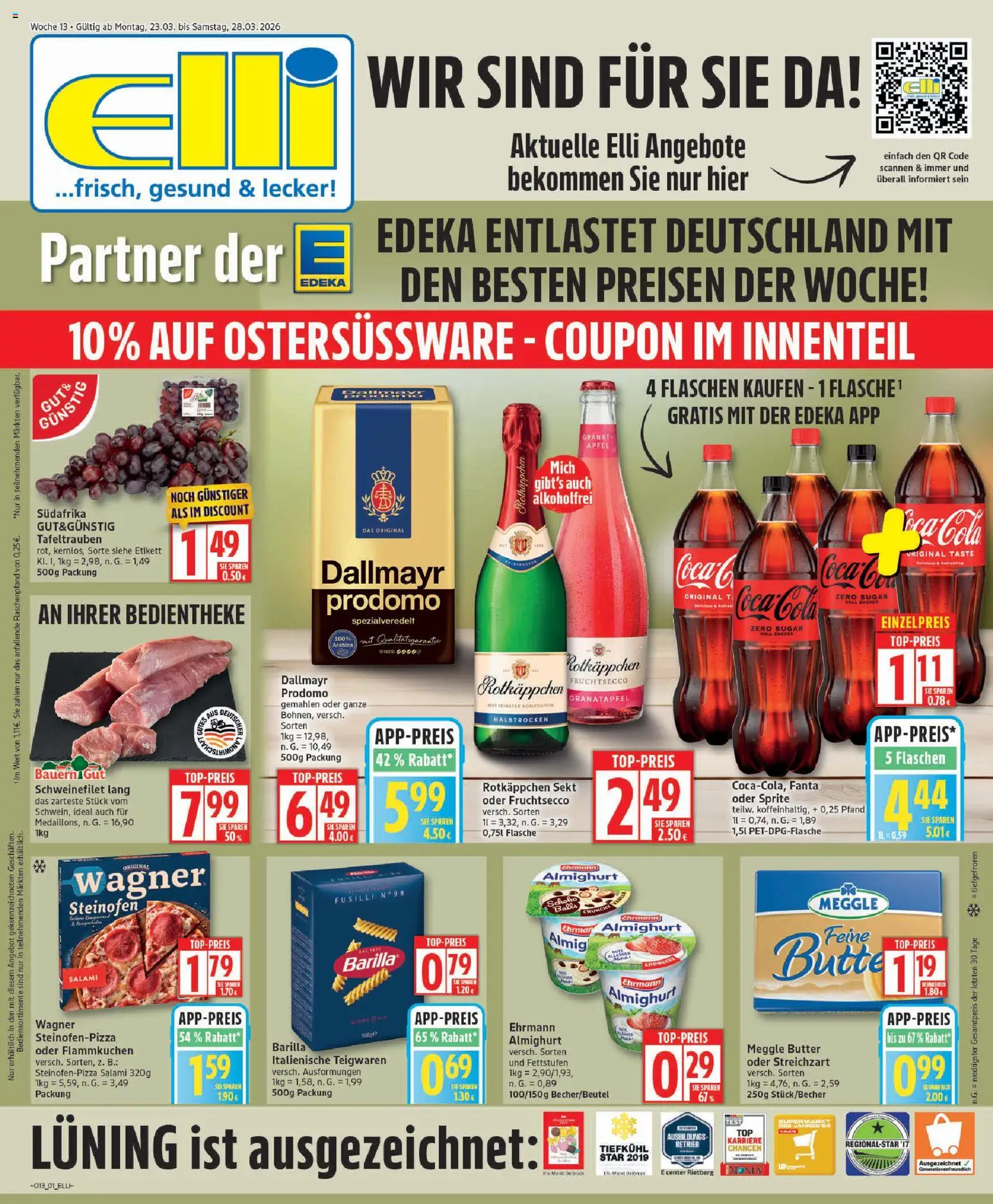 Vorschau von dem Prospekt des Geschäftes Elli Markt, gültig ab dem 23.03.2026 - Äpfel, Cola, Dallmayr, Schweinefilet, Salami, Barilla, Sprite, Ehrmann almighurt