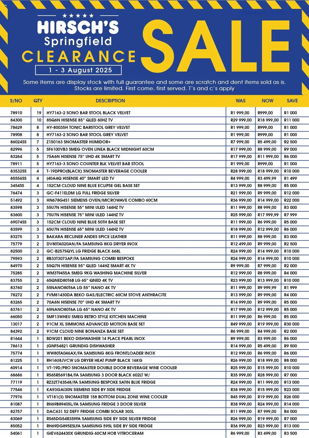 Hirsch's Clearance Sale Springfield from 01/08 - 03/08/2025 > Promotions
