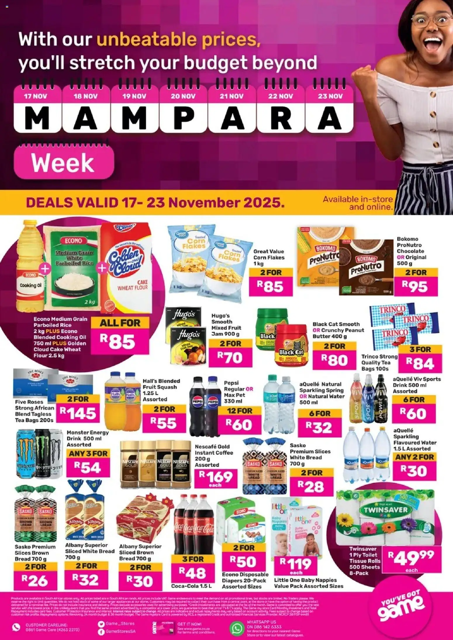 Preview of Game Mampara Week valid 17/11/2025 - Water, Cake, Fruit, Corn, Toilet, Butter, Pepsi, Instant coffee