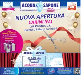 Anteprima dell'opuscolo Acqua e Sapone volantino Carini dal negozio Acqua e Sapone valido da 26/03/2026