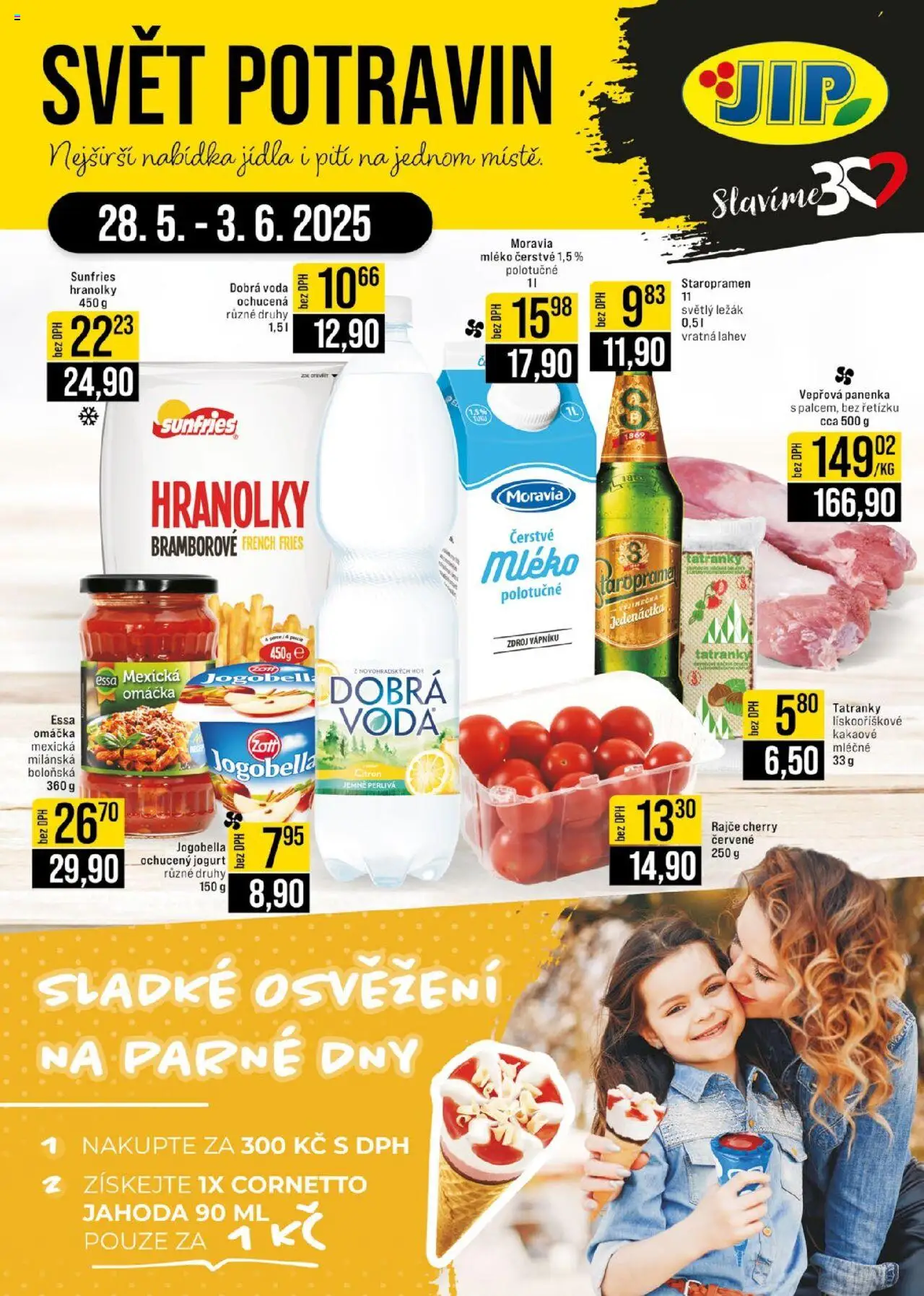  Jip Leták - Jilemnice, Karlovy Vary, Olomouc, Pardubice, Polička, Zlín (28.05.2025 - 03.06.2025) - Rajče, Vepřová panenka, Staropramen, Citron, Láhev, Tatranky, Dobrá voda ochucená, Ochucený jogurt