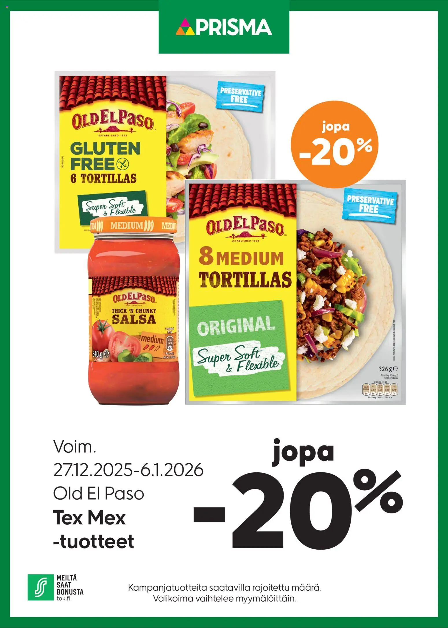 Kaupan Prisma Tarjoukset Old El Paso esikatselu, voimassa 27/12/2025