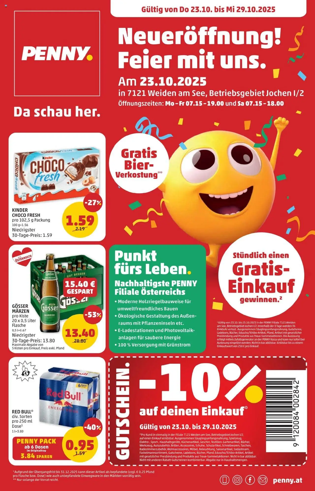 PENNY Flugblatt 23.10.2025 - Angebote "Eröffnung in 7121 Weiden am See" - Seite 1 - Bier