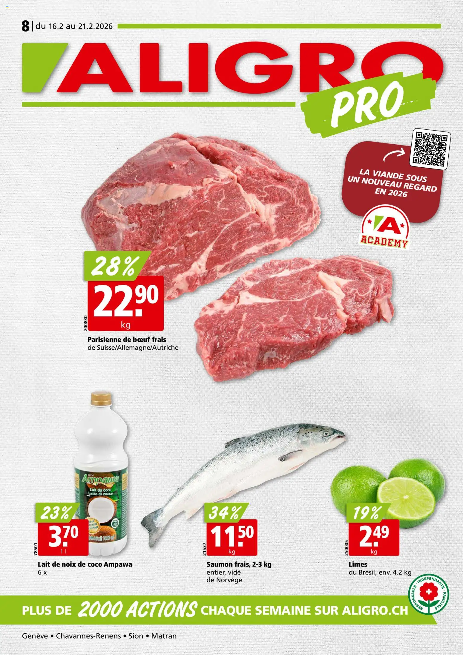 Vorschau des Merkblatts Aktionen Chavannes, Matran, Genève, Sion vom Shop Aligro gültig von 16.02.2026 bis 21.02.2026