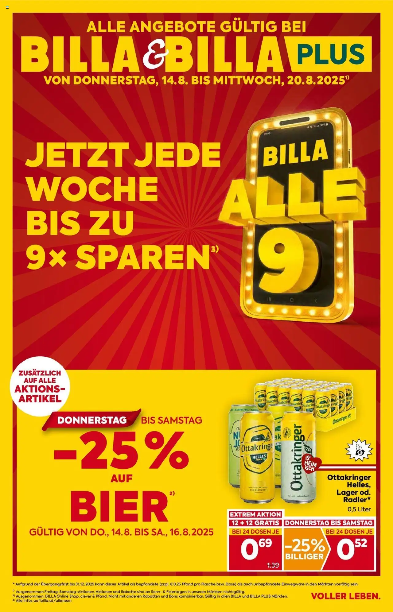  BILLA Flugblatt ab 14.08.2025 vorschau >> Moedling, Scheibbs, Schwadorf - Seite 1 - Bier