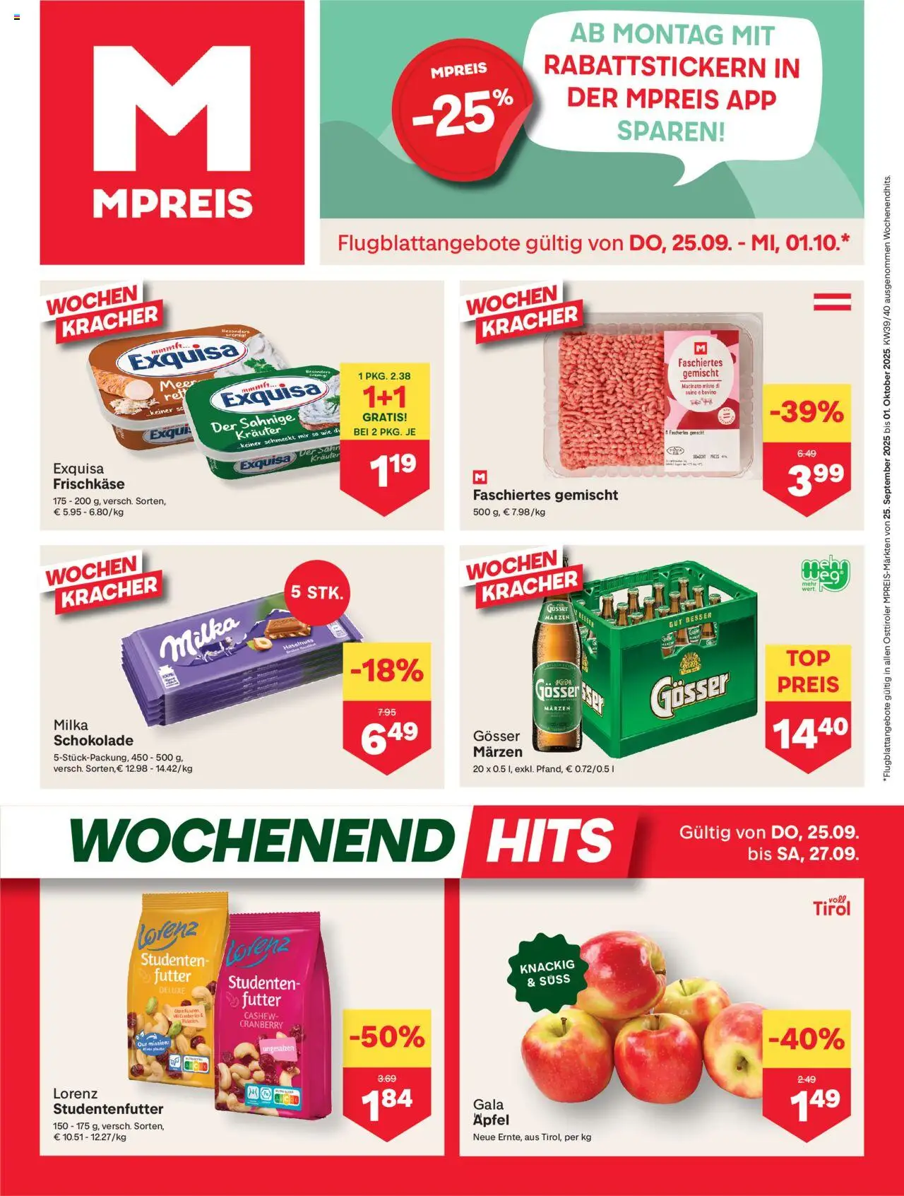  MPREIS Anras ab (25.09.2025 - 01.10.2025) - Seite 1 - Schokolade, Äpfel