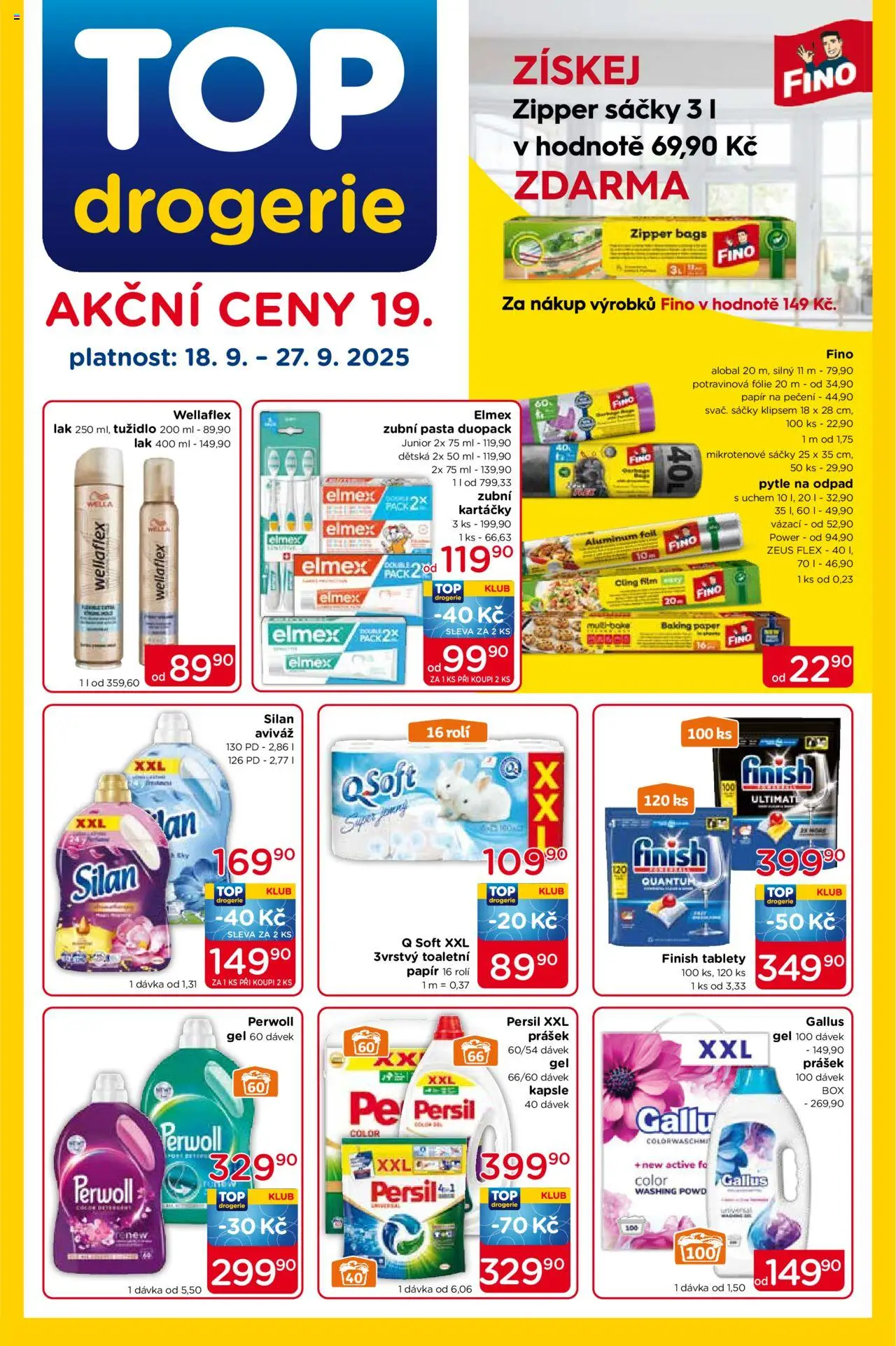 Náhled nabídky: Top drogerie Leták platný od 18.09.2025 - Drogerie, Aviváž, Elmex, Persil, Finish, Kapsle, Tužidlo, Potravinová folie