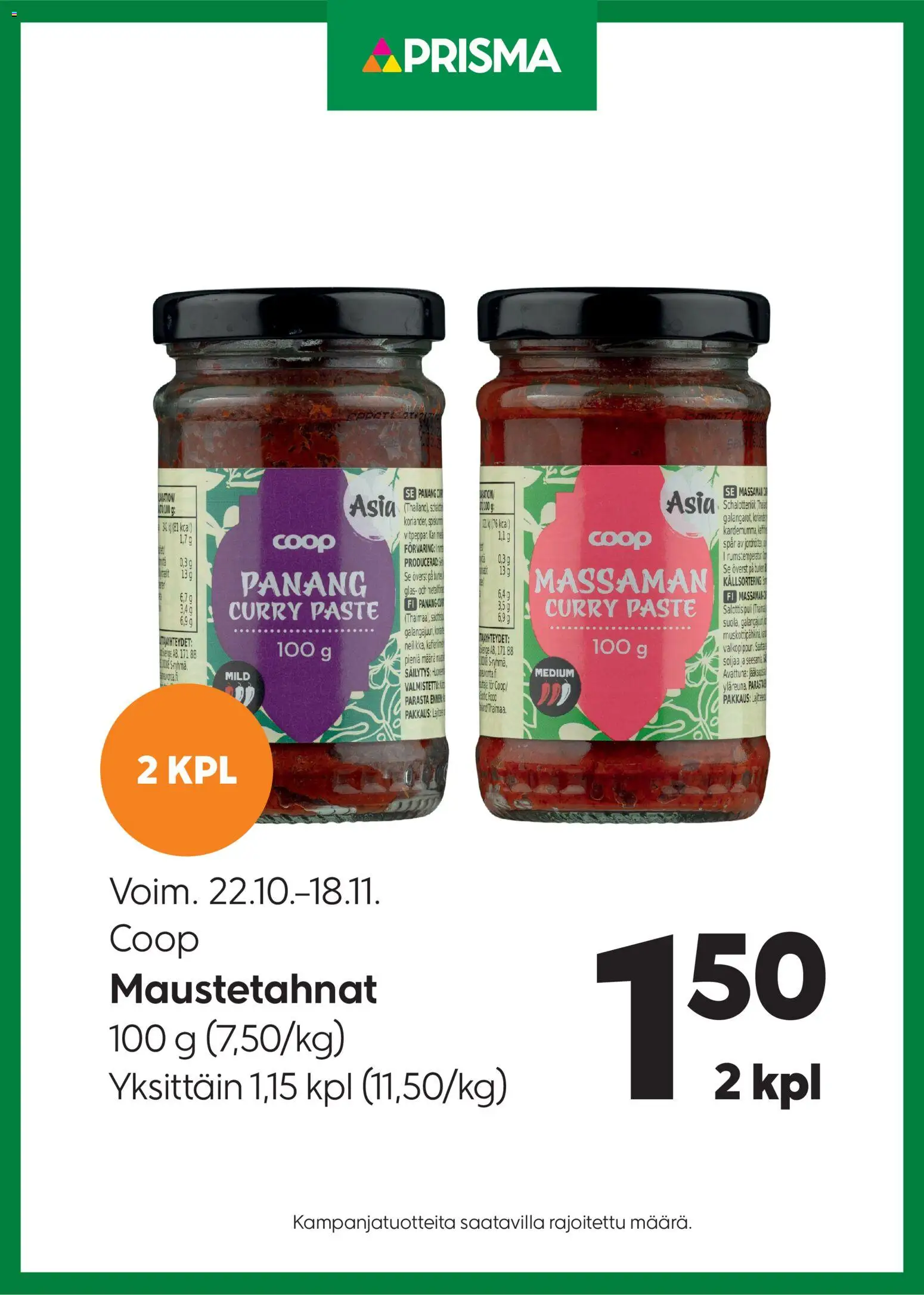 Prisma-kaupan Tarjoukset Coop maustetahnat voimassa 22/10/2025 - Sivulla 1