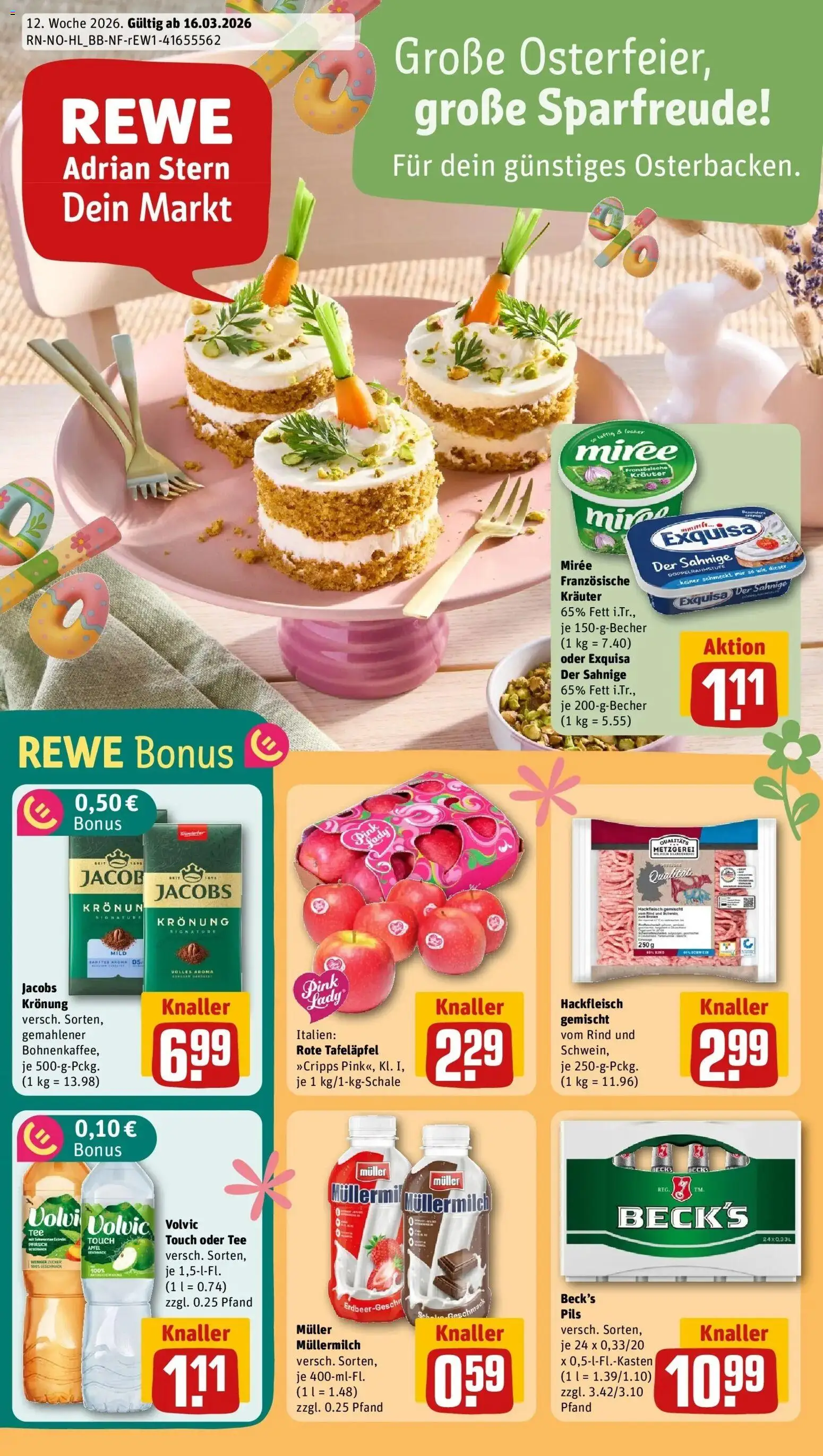 Vorschau von dem Prospekt des Geschäftes Rewe, gültig ab dem 15.03.2026 - Äpfel, Tee, Hackfleisch, Pfirsich, Müllermilch, Volvic, Volvic touch, Muller mullermilch