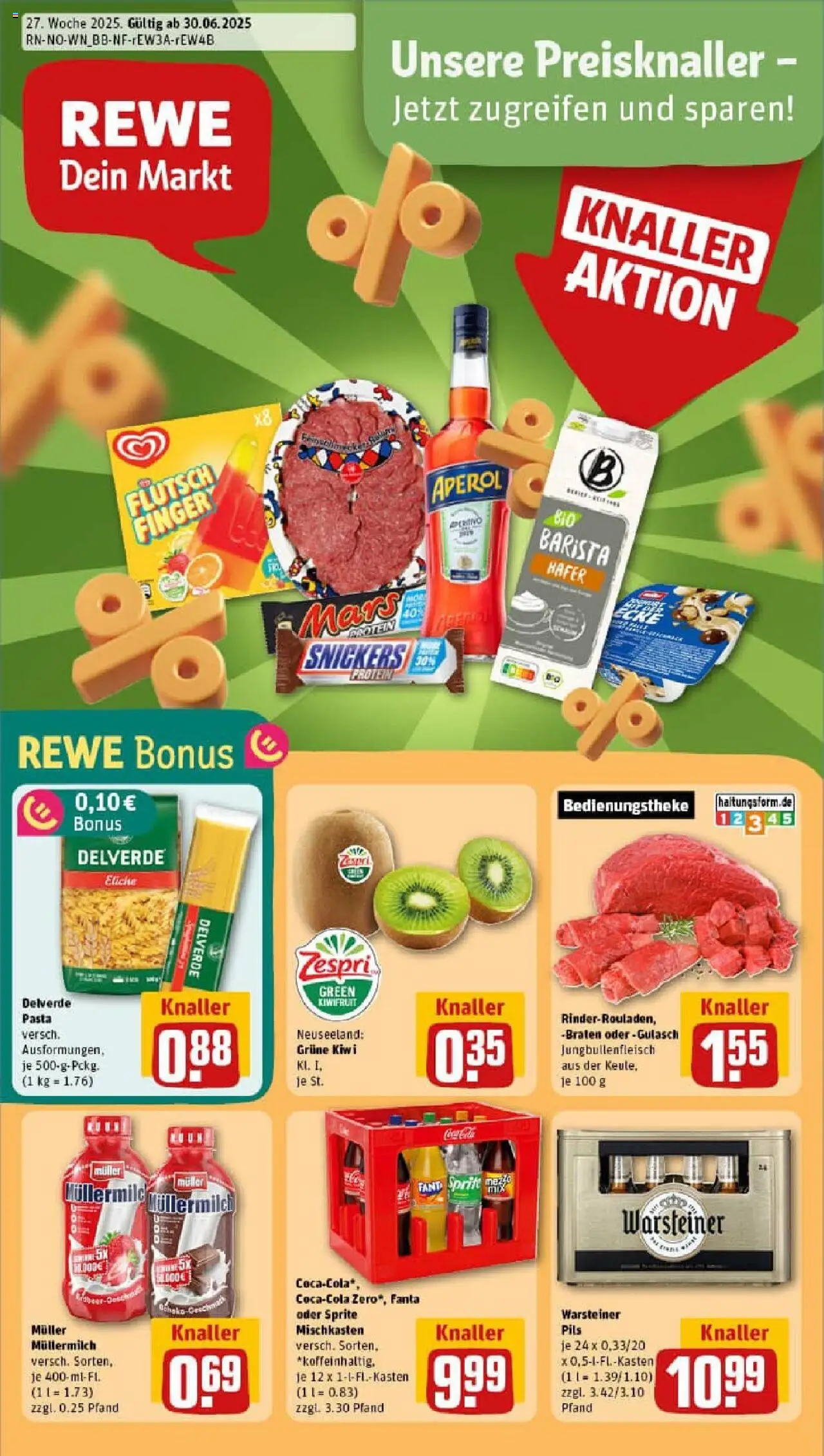 REWE Prospekt ab 29.06.2025 nächste Woche - Prospekt Wurster Nordseeküste - Pasta, Aperol, Gulasch, Kiwi, Mars, Snickers, Fanta, Pils