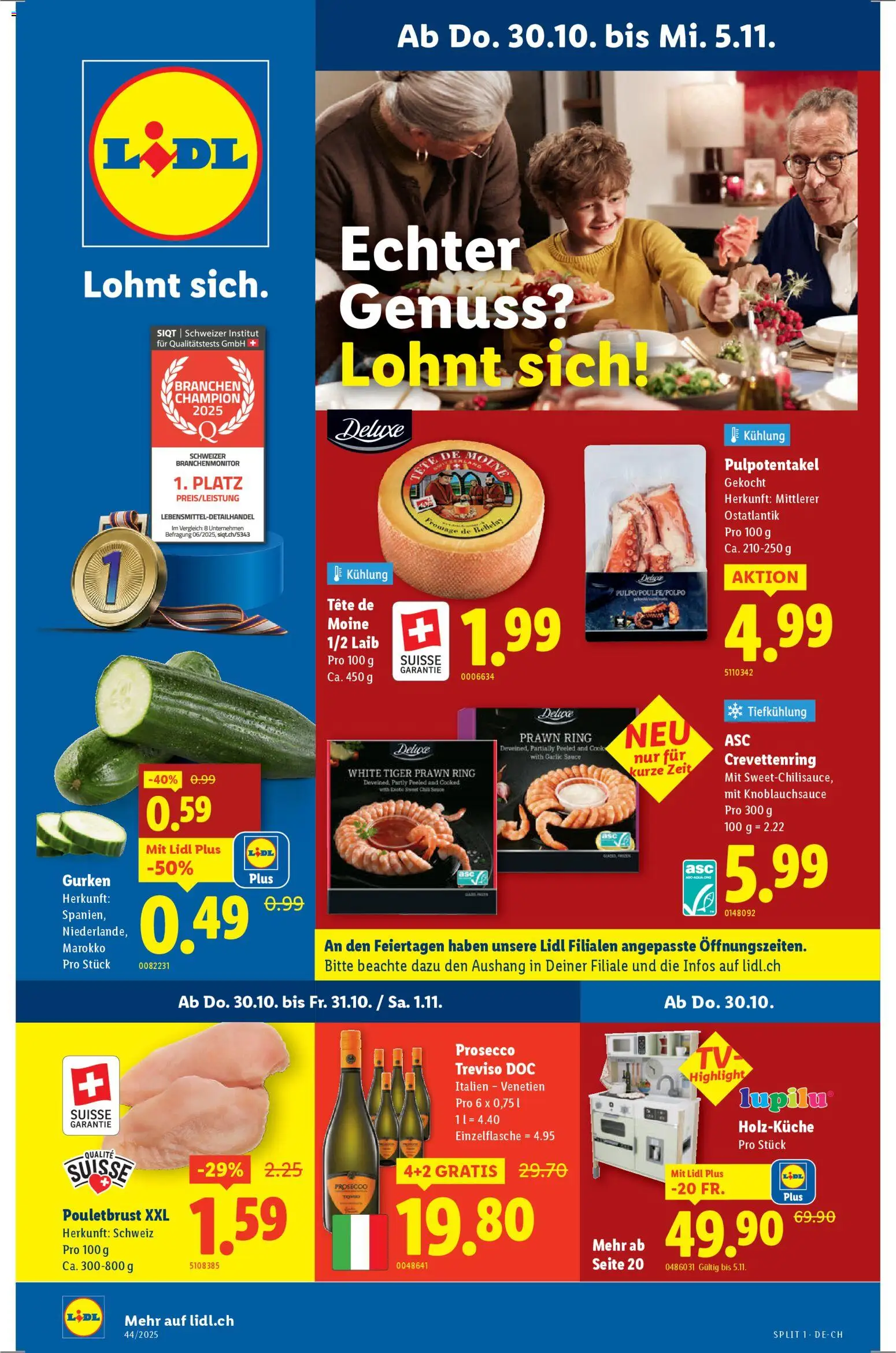 Vorschau des Merkblatts Aktionen vom Shop Lidl gültig von 30.10.2025 bis 05.11.2025 - Prosecco, Chili, Gurken, Pouletbrust