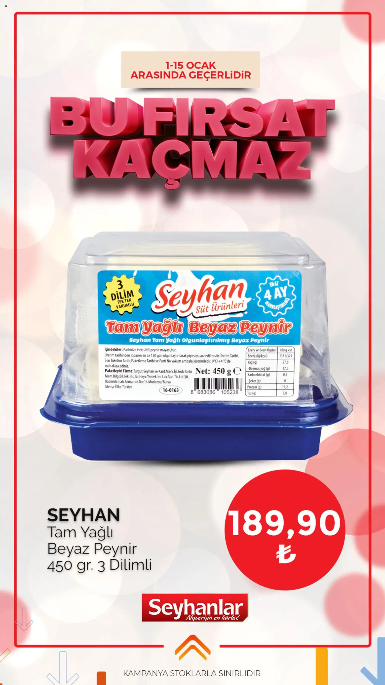 Seyhanlar Market İndirim 01.01.2026 - Broşürünün önizlemesi - Şeker, Peynir, Yağ, Ocak, Tuz