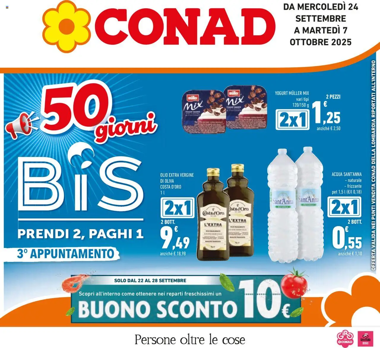 Volantino Conad valido da 24/09/2025 numero di pagina 1 - Acqua, Yogurt, Olio, Olive, Olio extra vergine