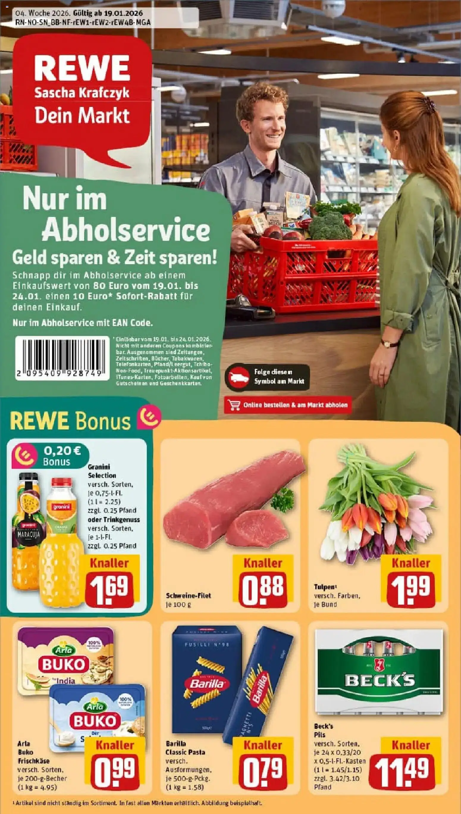 Vorschau von dem Prospekt des Geschäftes Rewe, gültig ab dem 18.01.2026 - Pasta, Schweinefilet, Barilla, Granini, Pils, Arla buko, Frischkase