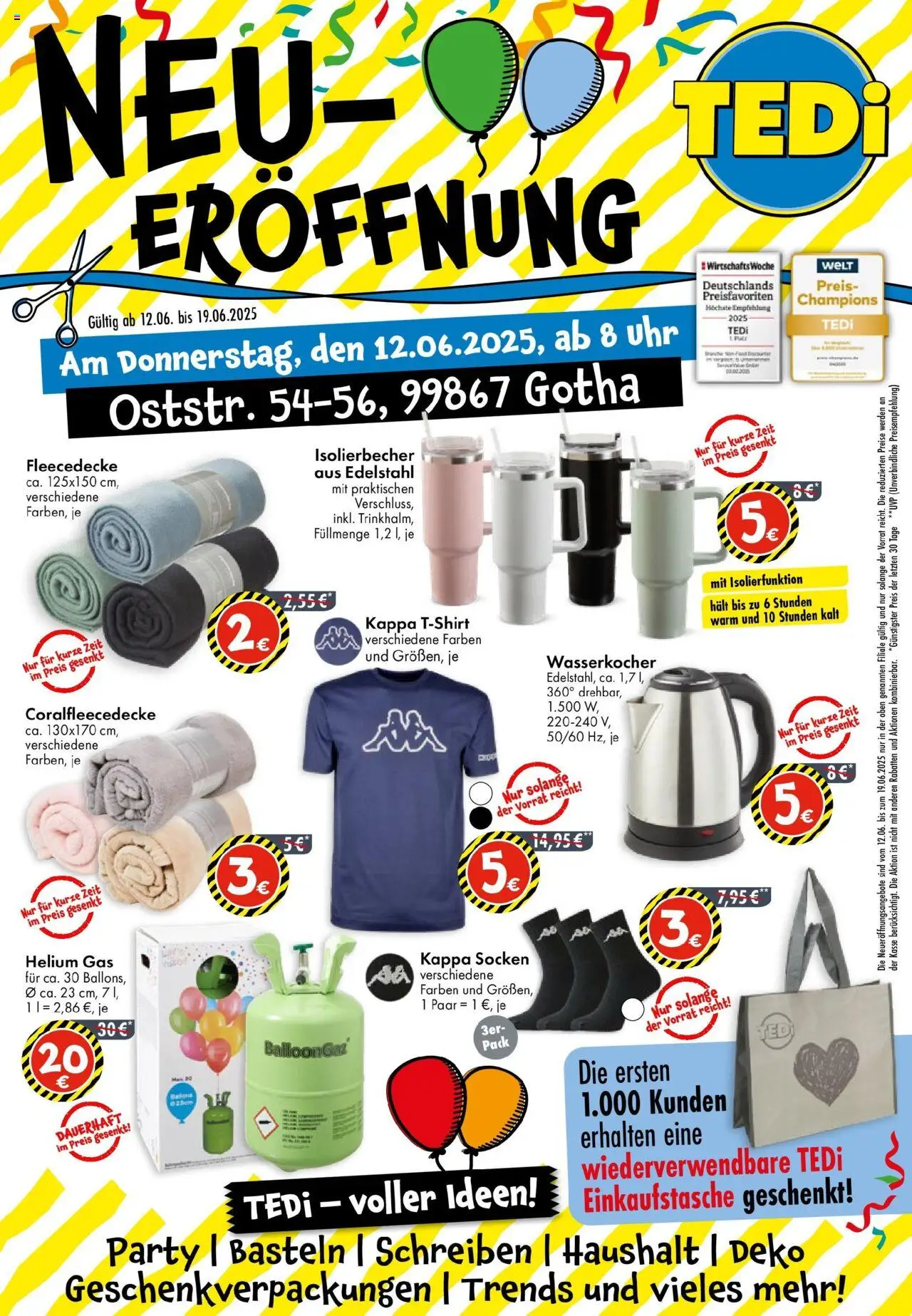 TEDi TEDi Neueröffnung in Gotha (vom 09.06.2025 - 14.06.2025) - Uhr, Wasserkocher, Socken