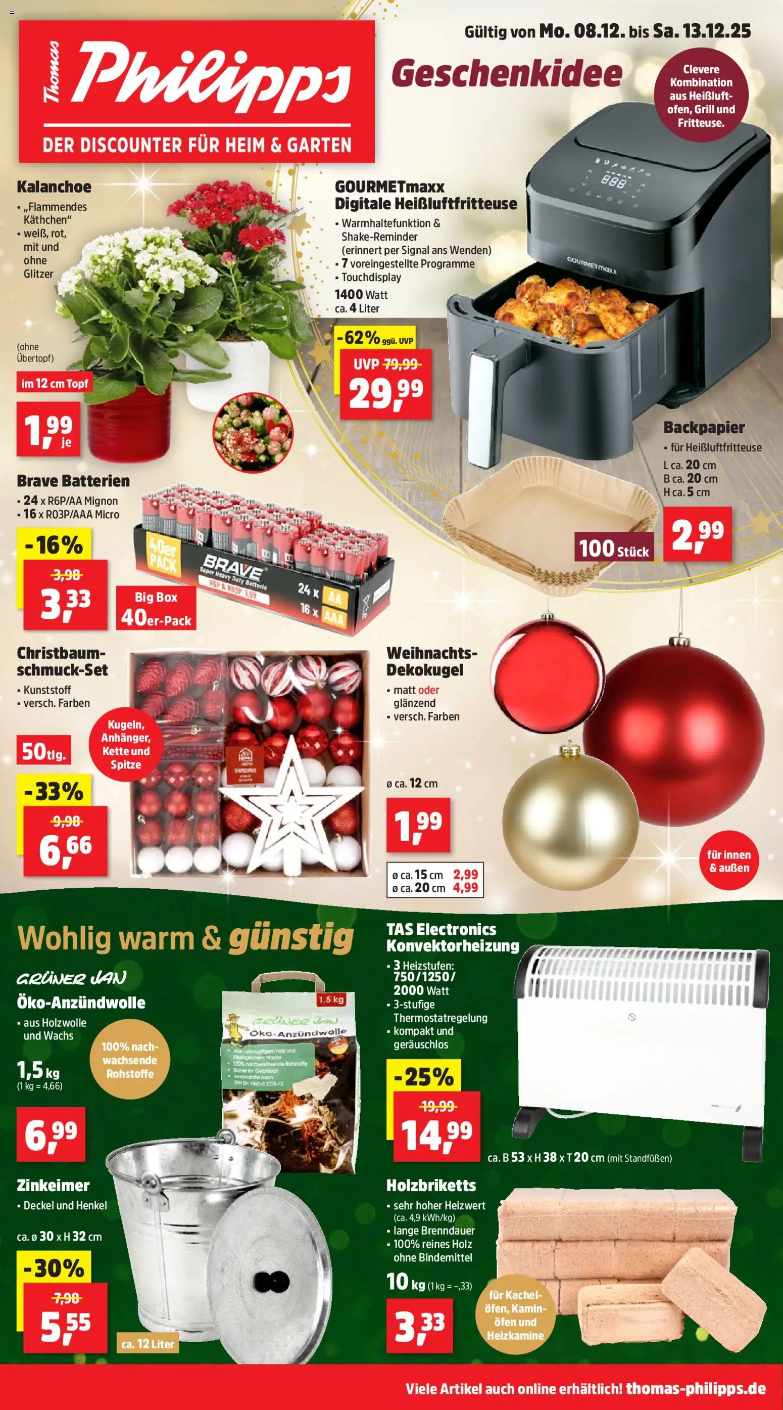 Vorschau von dem Prospekt des Geschäftes Thomas Philipps, gültig ab dem 08.12.2025 - Heißluftfritteuse, Grill, Batterien, Batterie, Kamin, Ofen, Box