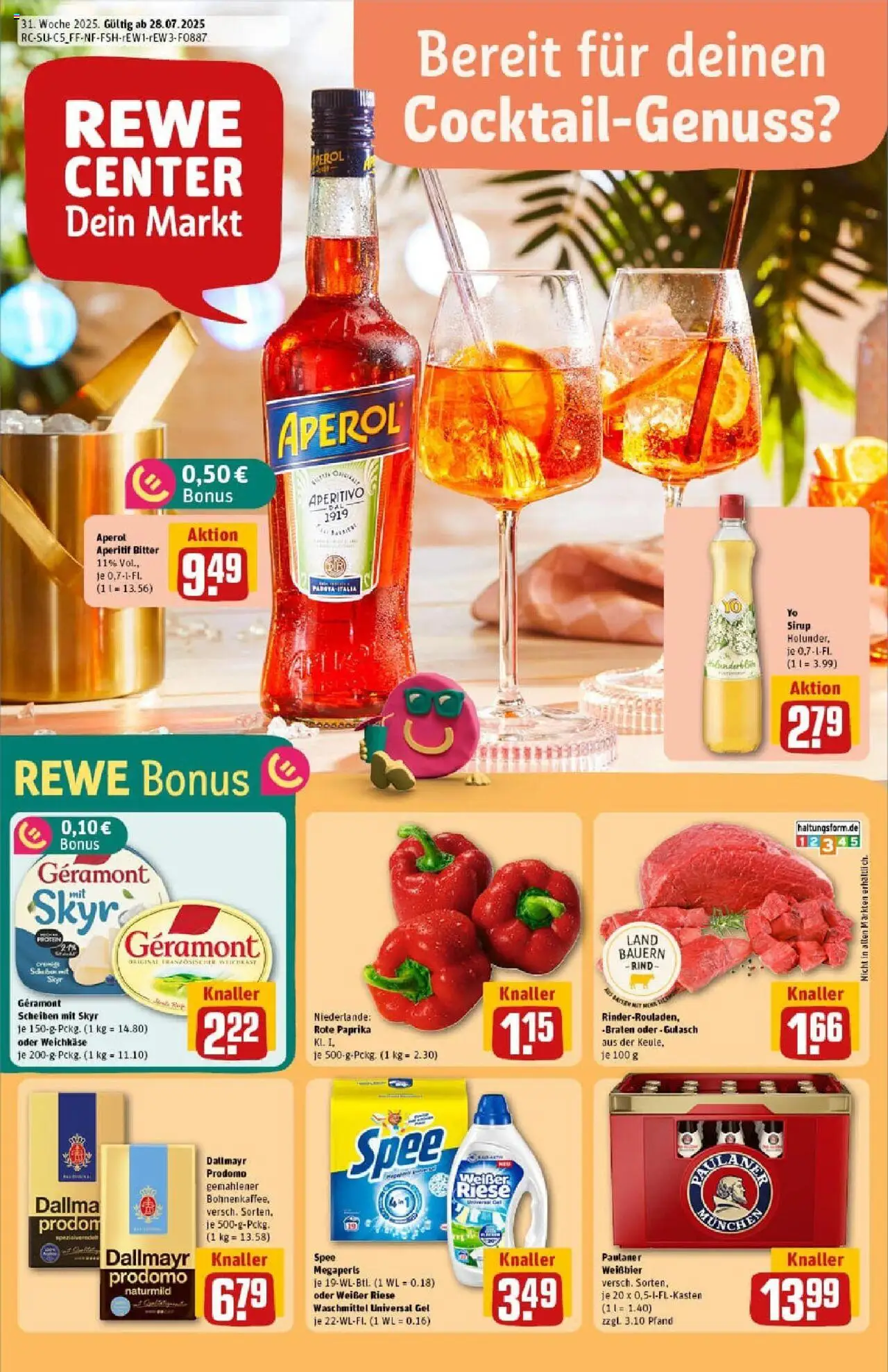 REWE Prospekt ab 27.07.2025 nächste Woche - Prospekt Olching Geiselbullach - Gulasch, Spee, Skyr, Dallmayr, Paprika, Waschmittel, Sirup, Dallmayr prodomo