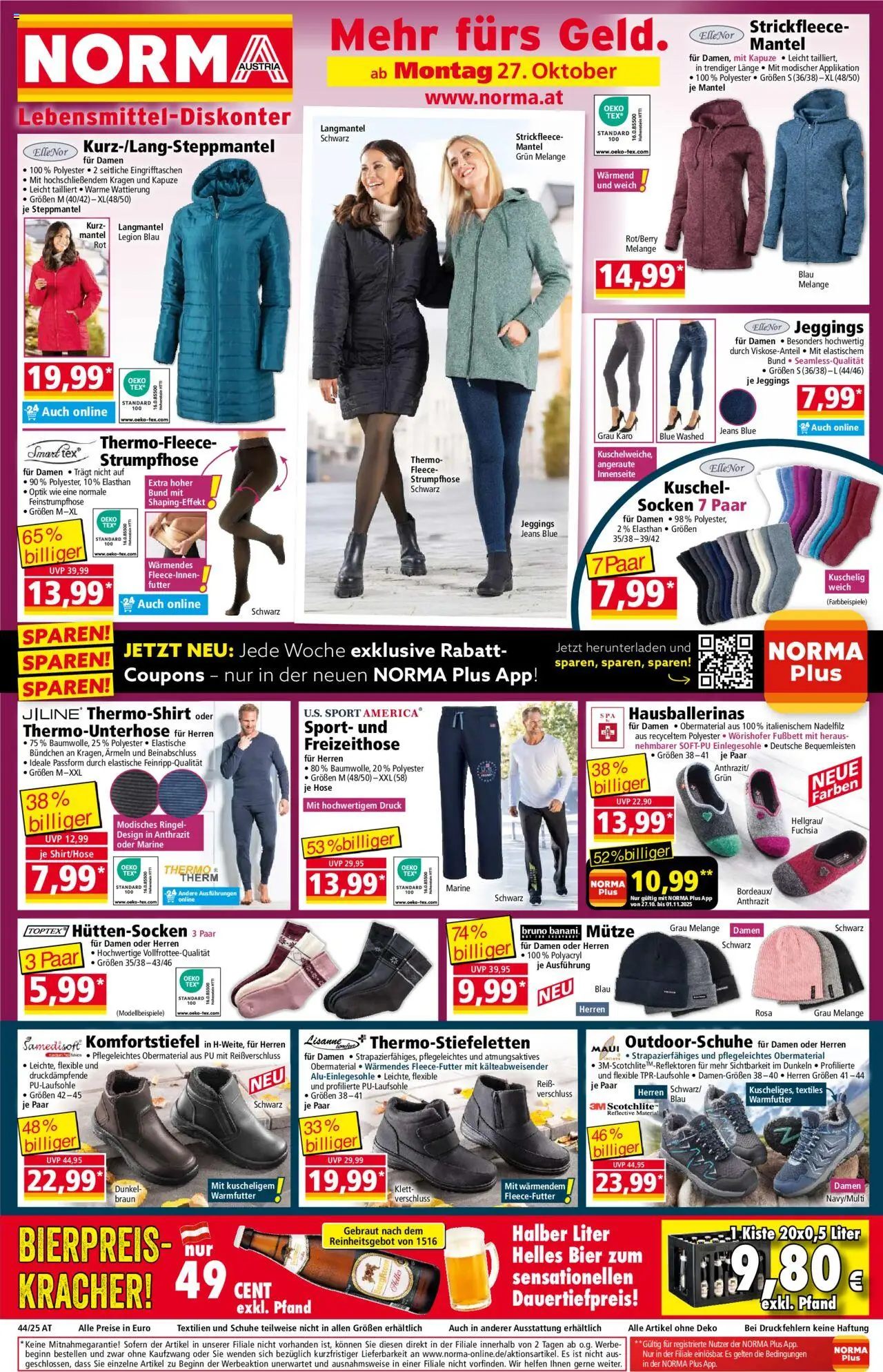  Norma Flugblatt ab (27.10.2025 - 03.11.2025) - Seite 1 - Bier, Jeans, Mantel, Hose, Strumpfhose, Socken