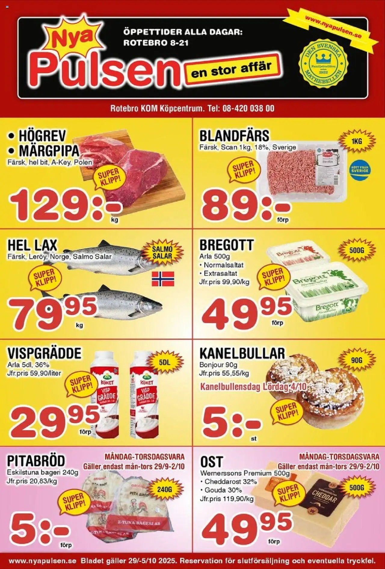 Aktuella reklamblad Nya Pulsen är giltig 29/09 2025 > Veckans Erbjudanden gäller från 29/09/2025 till 05/10/2025 sidnummer 1